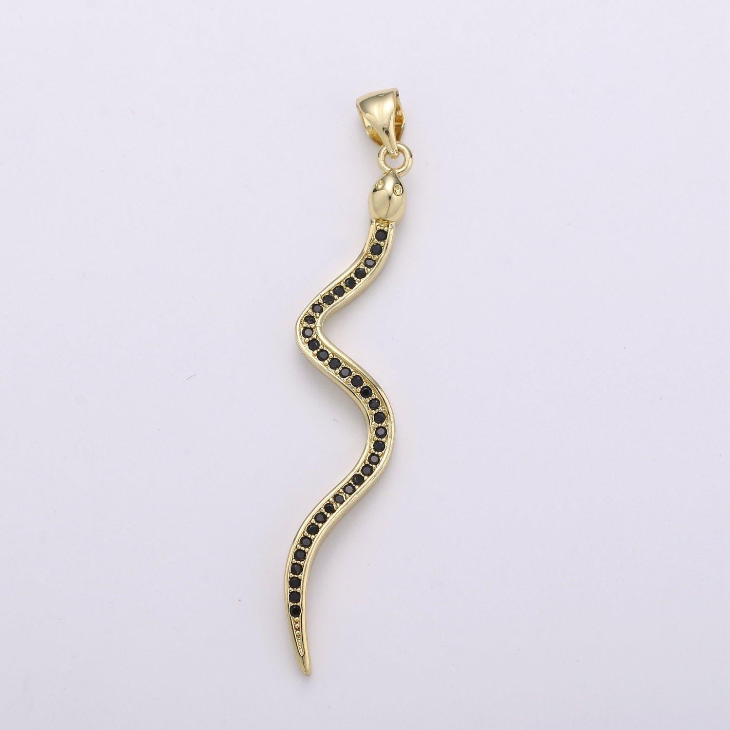 24k gold filled snake pendant, gold snake charm micro pave pendant serpent jewelry for necklace component i-780