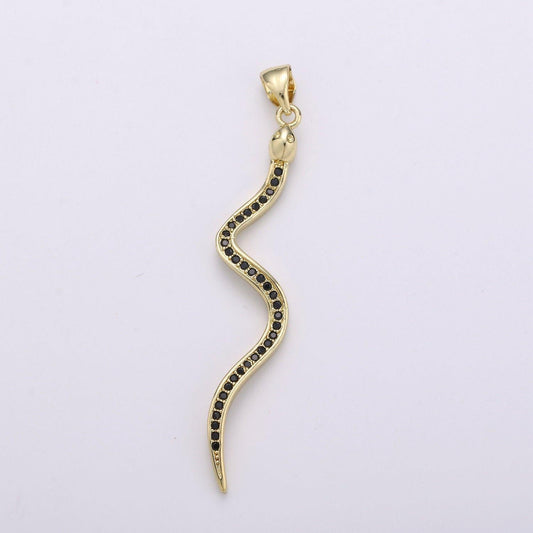 24k gold filled snake pendant, gold snake charm micro pave pendant serpent jewelry for necklace component i-780
