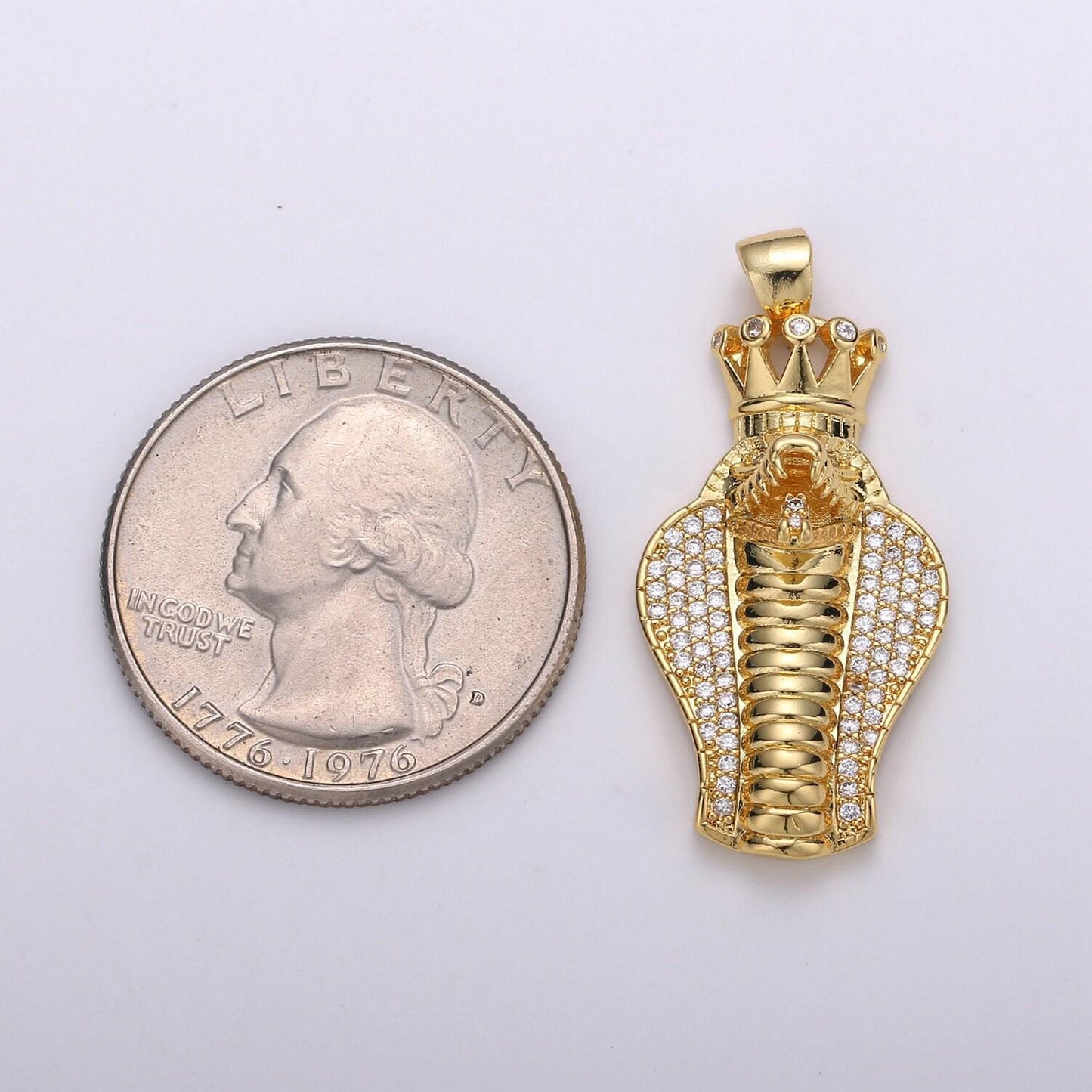 24k gold filled micro pave cobra snake charm, cubic zirconia snake pendant charm, gold filled charm, for diy jewelry i-936