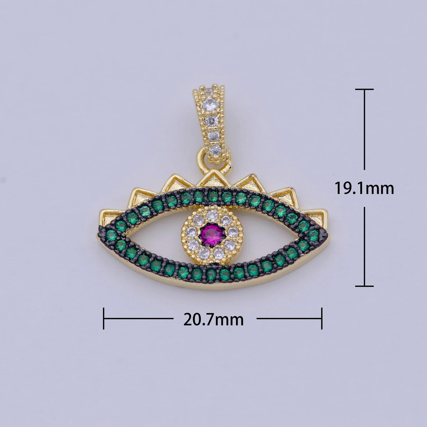 Green micro pave evil eye charm cubic eye of ra necklace earring charm in 24k gold filled for necklace bracelet component supply i-774