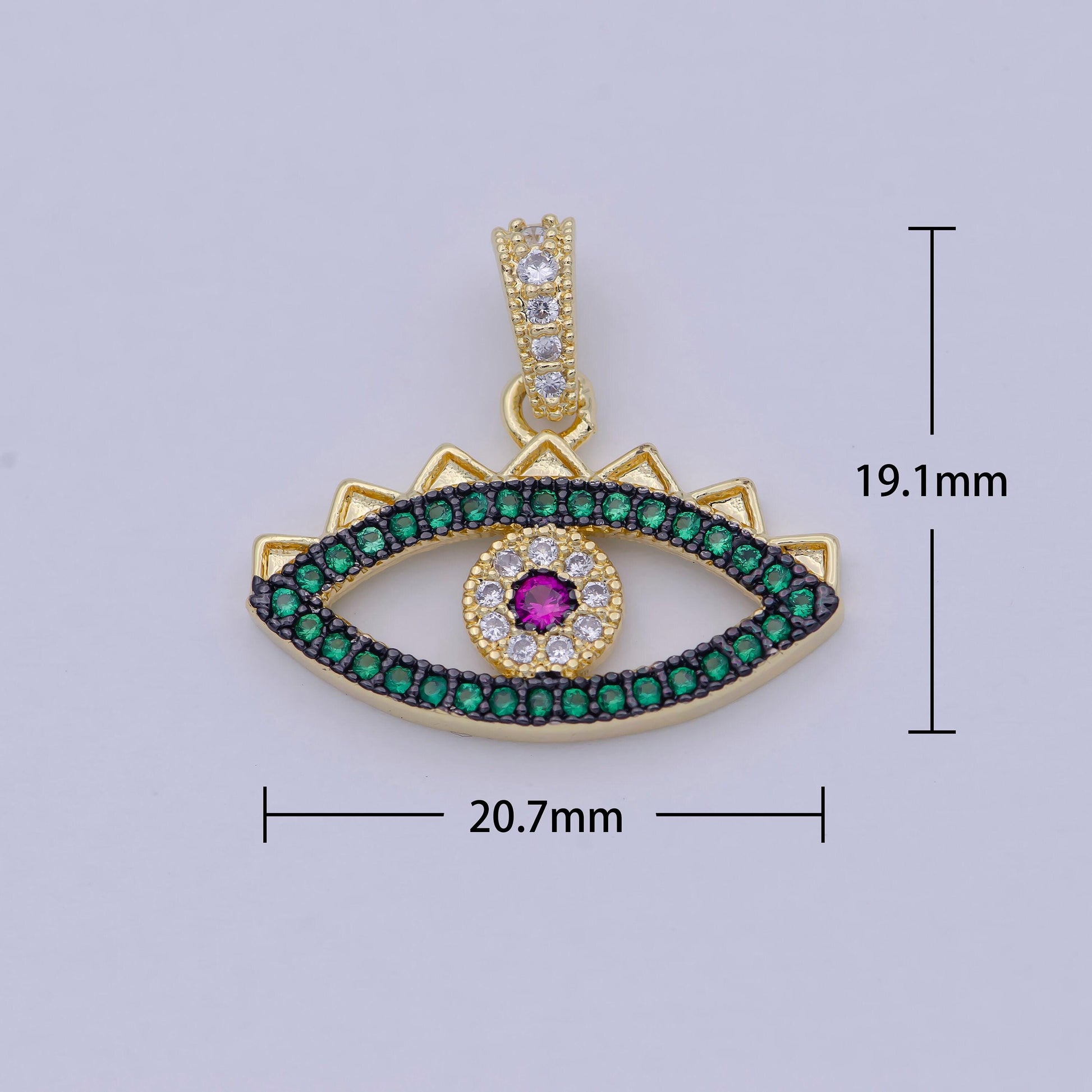 Green micro pave evil eye charm cubic eye of ra necklace earring charm in 24k gold filled for necklace bracelet component supply i-774