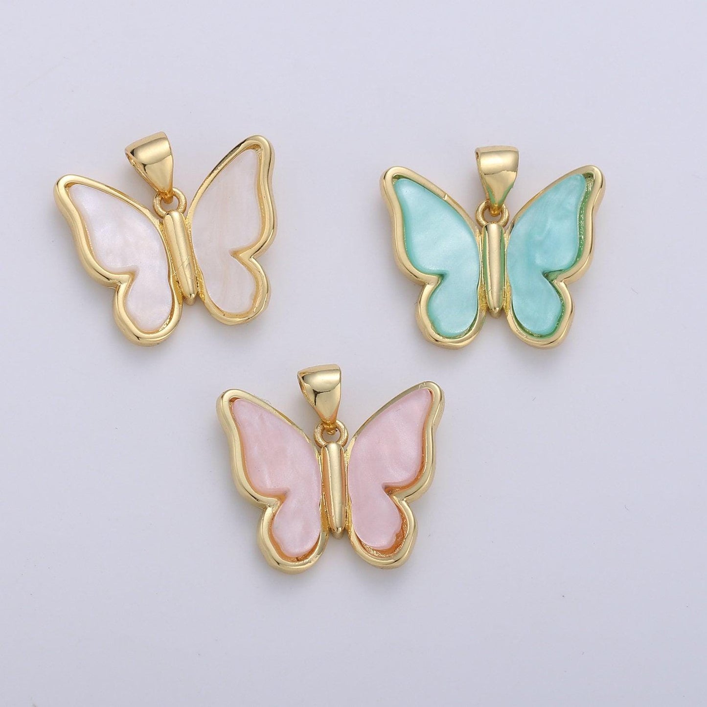 Pearl mariposa butterfly charm pink butterfly charm acrylic pendant for necklace earring supply component in real gold plated tarnish free
