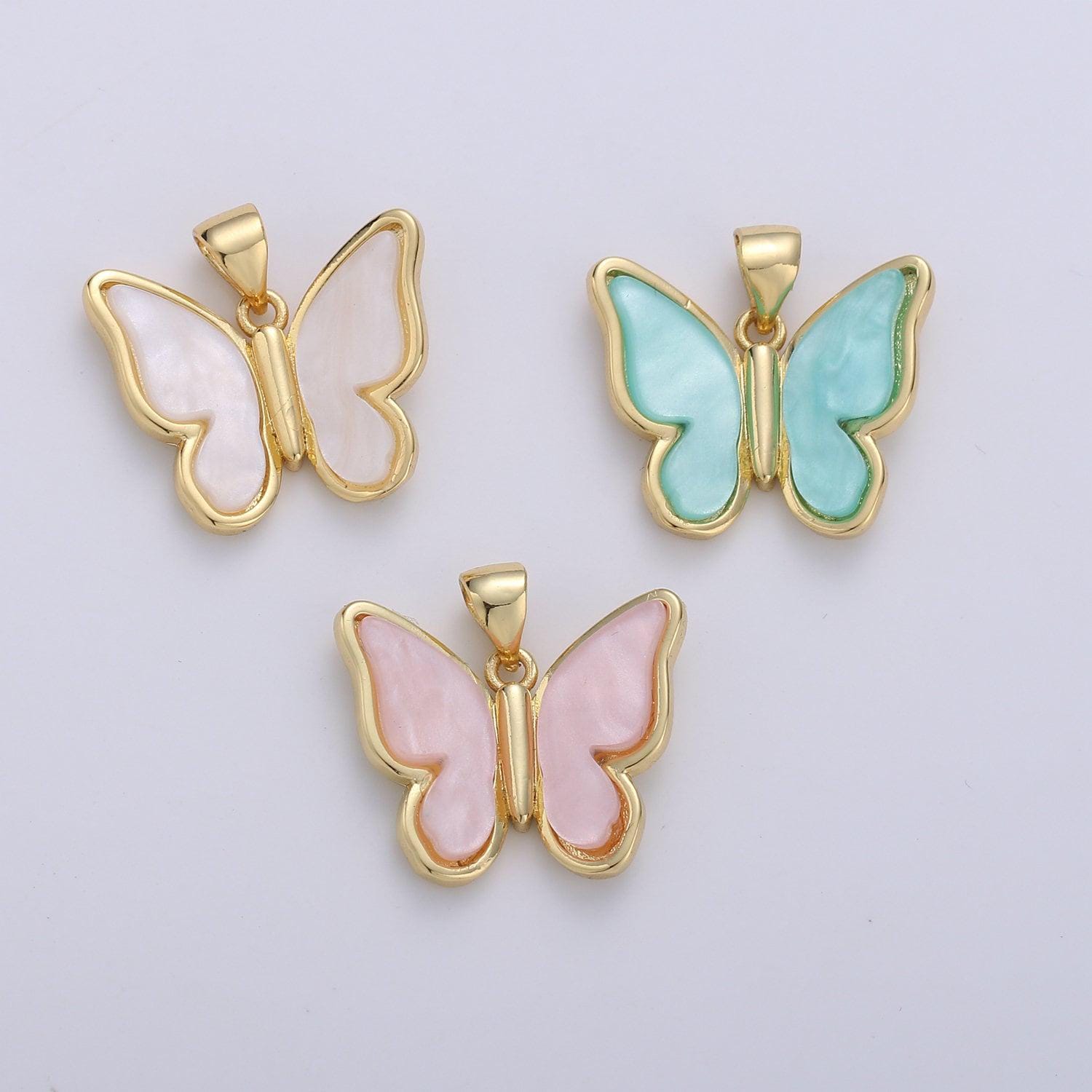Pearl mariposa butterfly charm pink butterfly charm acrylic pendant for necklace earring supply component in real gold plated tarnish free