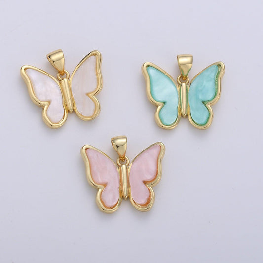 Pearl mariposa butterfly charm pink butterfly charm acrylic pendant for necklace earring supply component in real gold plated tarnish free