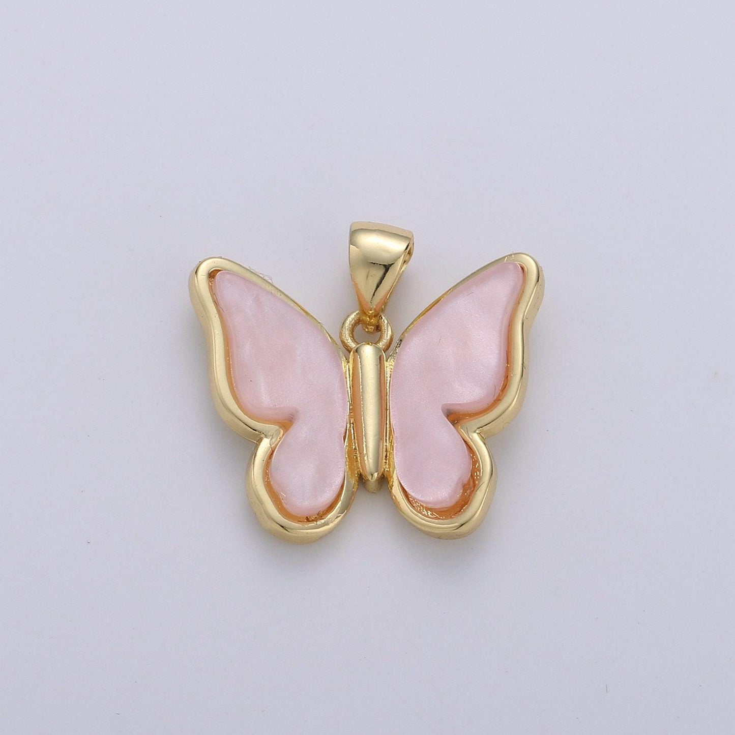 Pearl mariposa butterfly charm pink butterfly charm acrylic pendant for necklace earring supply component in real gold plated tarnish free