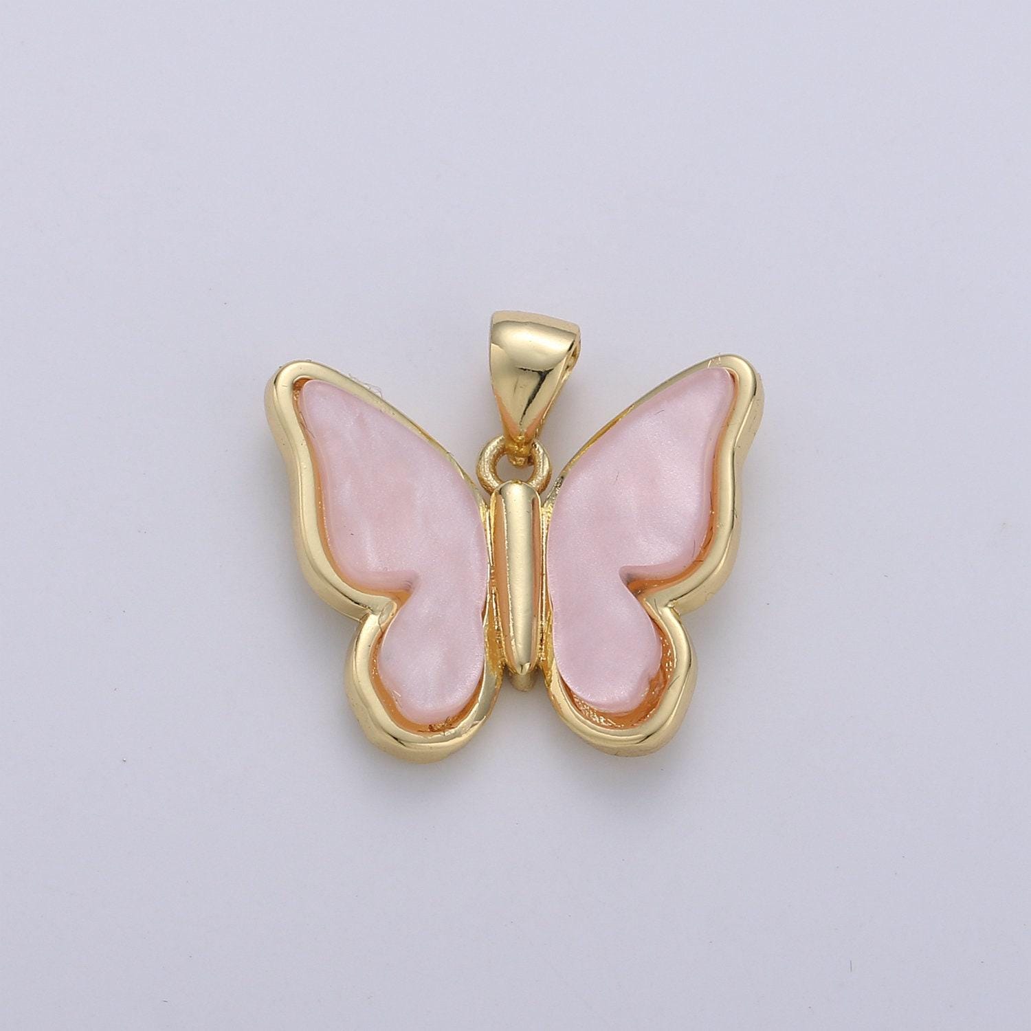 Pearl mariposa butterfly charm pink butterfly charm acrylic pendant for necklace earring supply component in real gold plated tarnish free