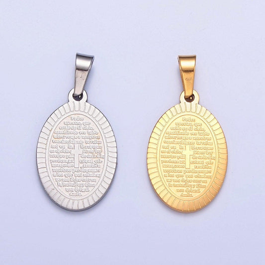 24k gold oval sunburst tiny cross charm spanish the lord's prayer padre nuestro for necklace pendant religious charm | i-529. i-759