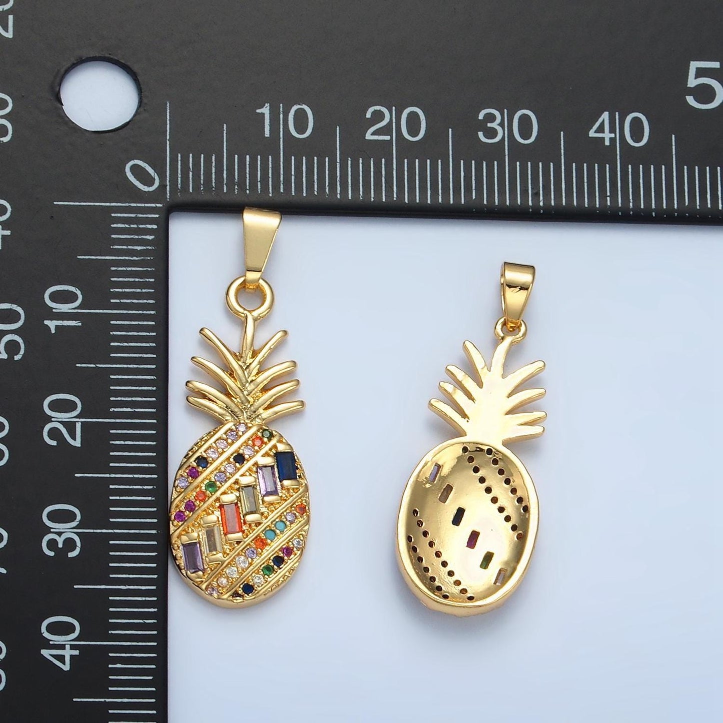 18k gold filled multicolor cz micro paved pineapple fruit pendant tropical fruit jewelry inspired | i754