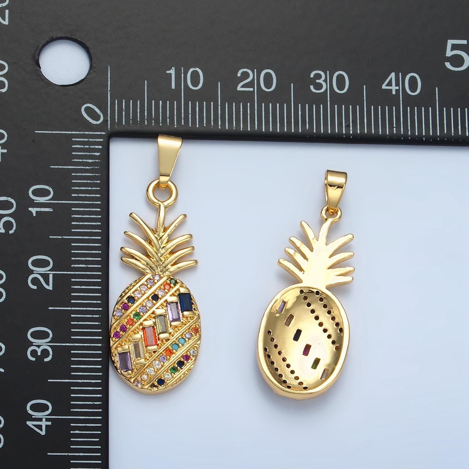 18k gold filled multicolor cz micro paved pineapple fruit pendant tropical fruit jewelry inspired | i754