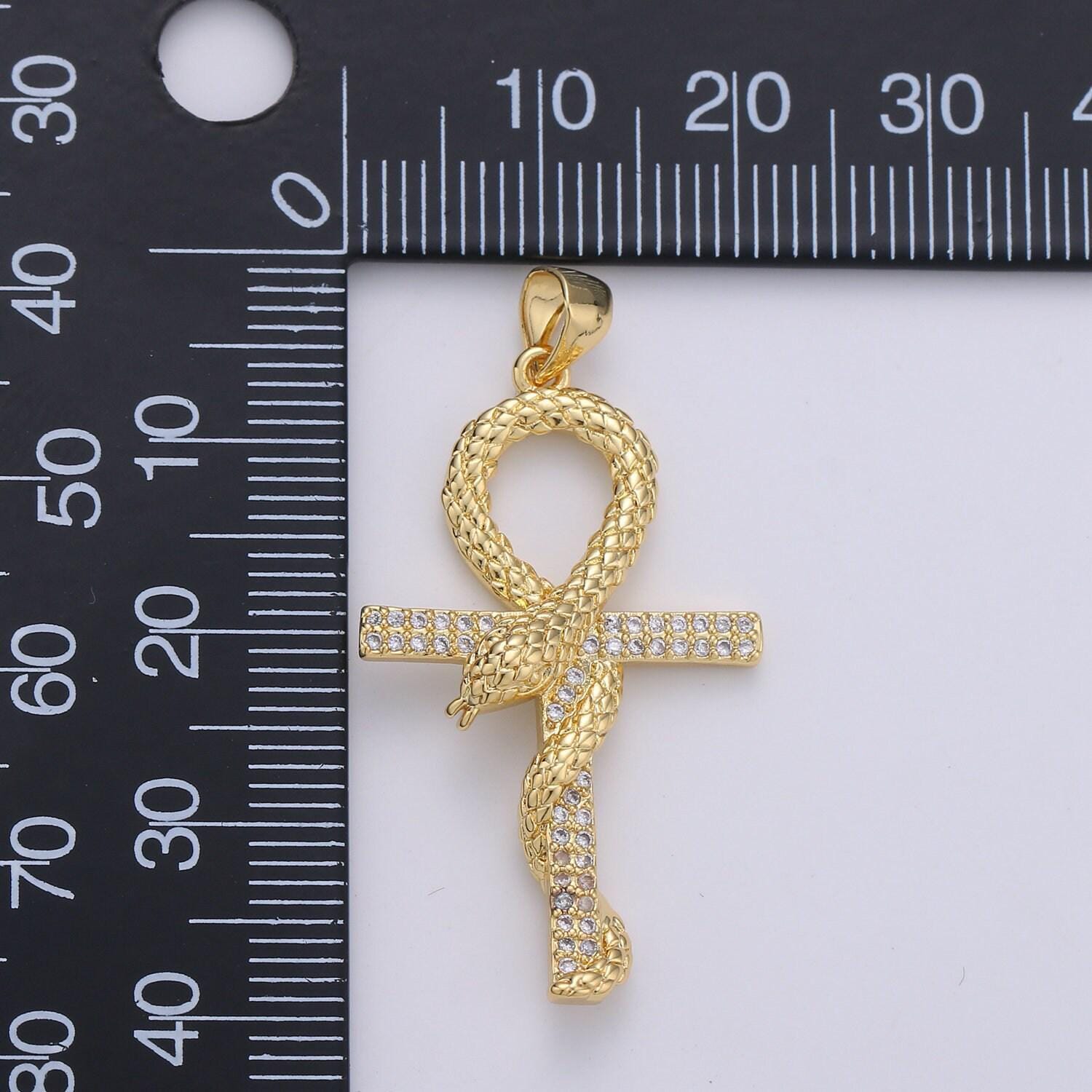 14k gold filled ankh, symbol of life, egyptian pantheon, crux ansata, cubic serpent necklace pendant charm gold snake cross pendant i-723