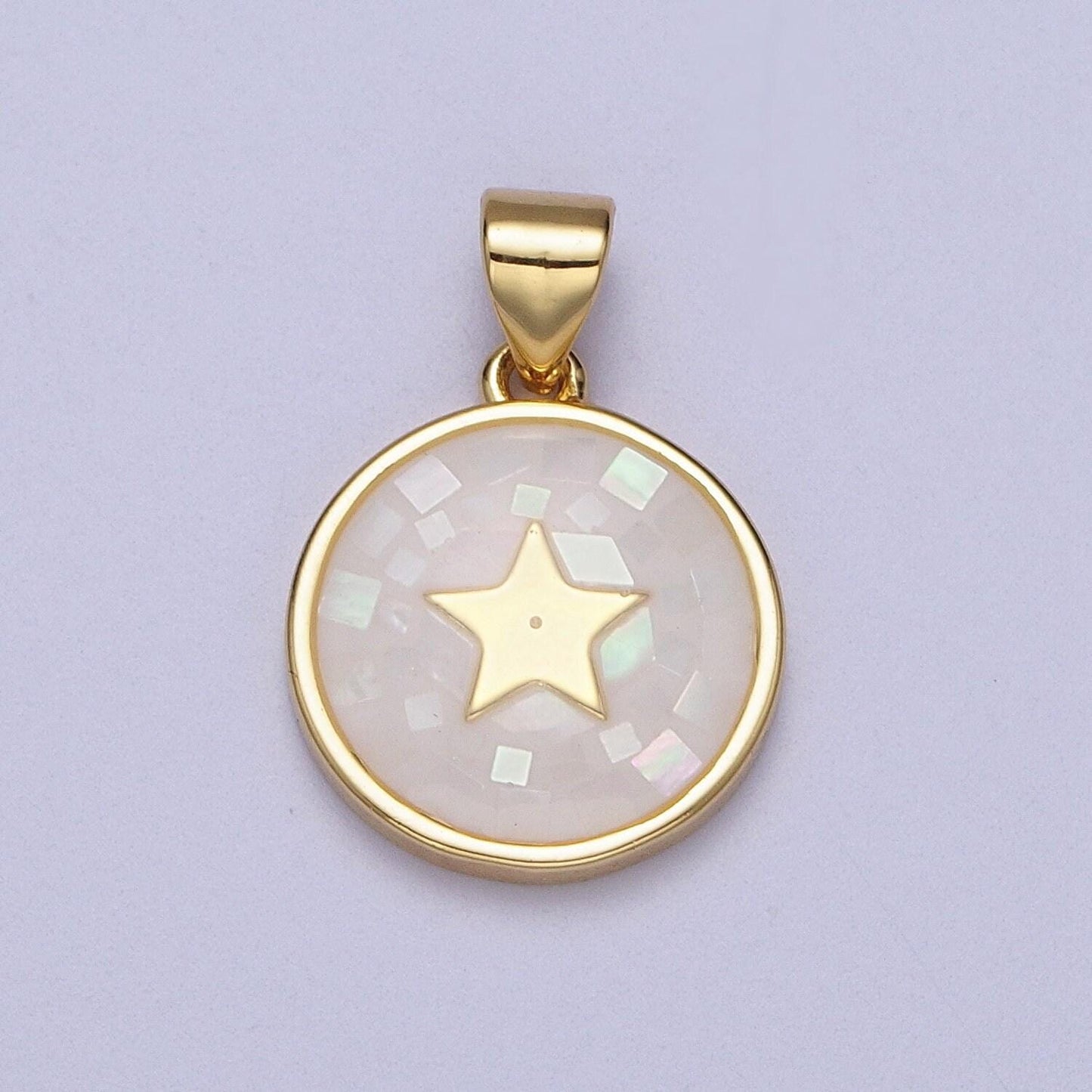 Dainty pink, green, blue white shell star pendant for celestial jewelry making supply in 24k gold filled
