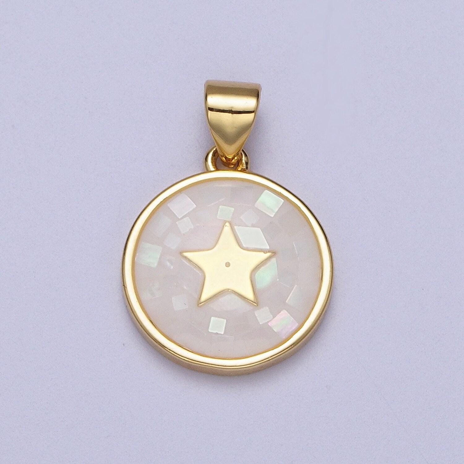 Dainty pink, green, blue white shell star pendant for celestial jewelry making supply in 24k gold filled