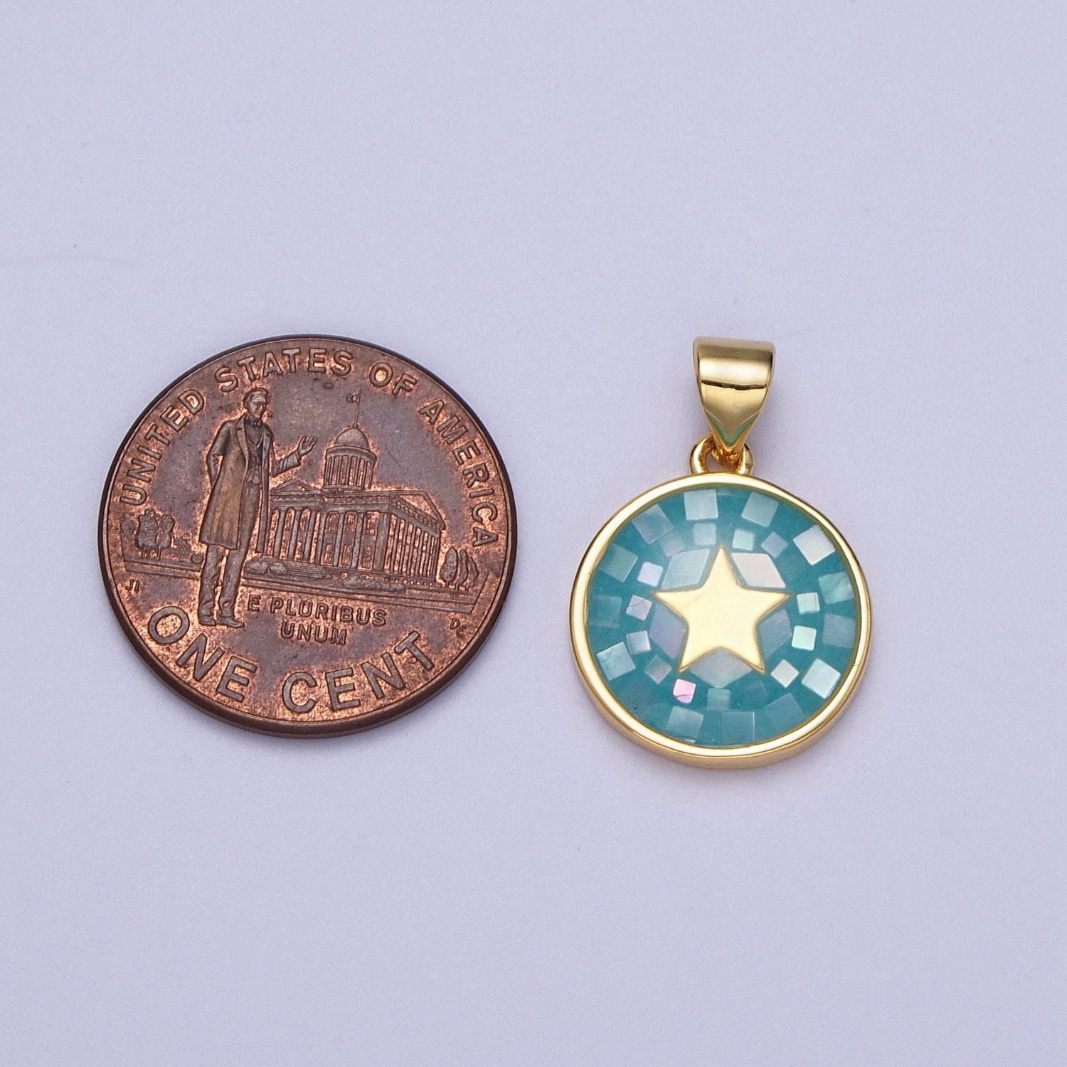 Dainty pink, green, blue white shell star pendant for celestial jewelry making supply in 24k gold filled