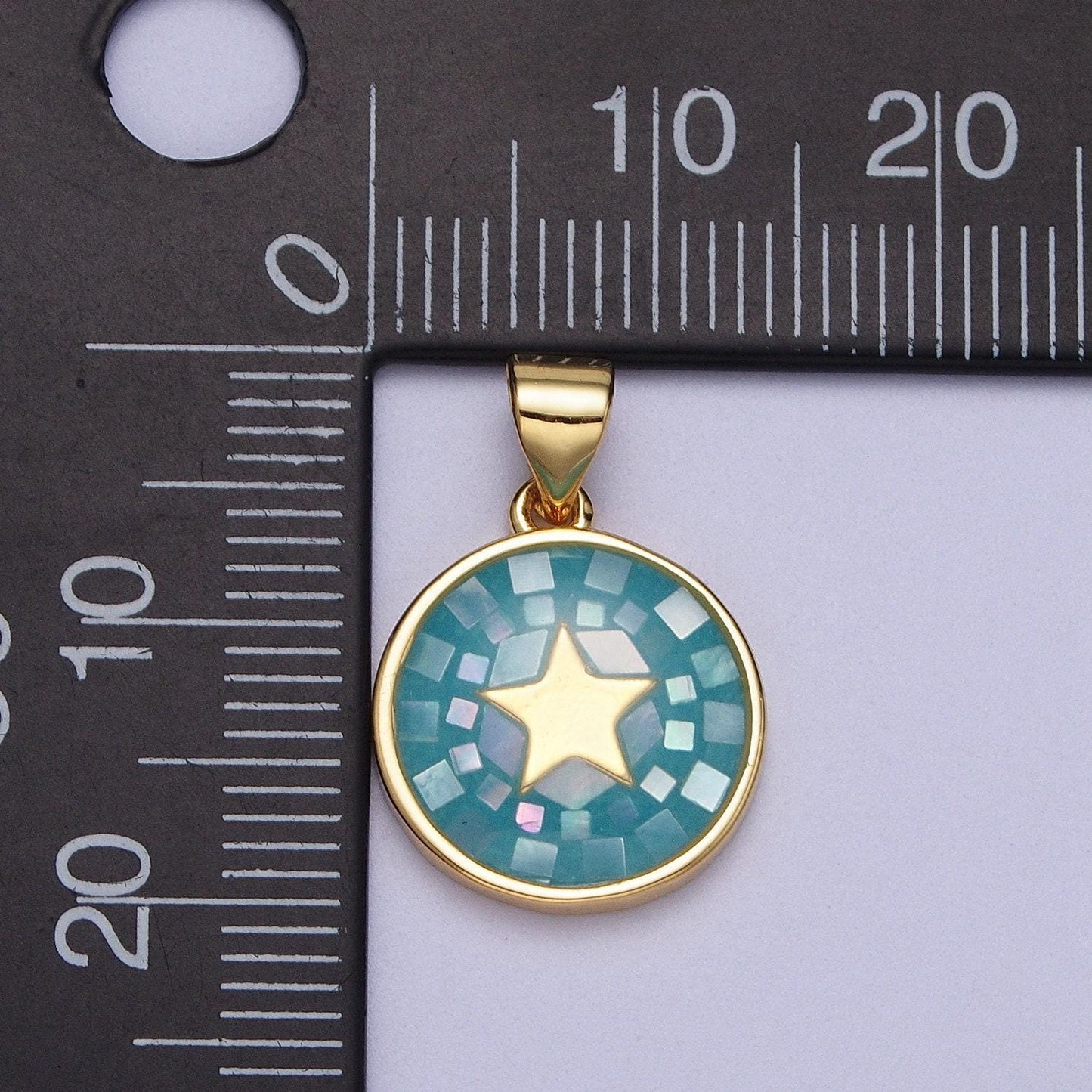 Dainty pink, green, blue white shell star pendant for celestial jewelry making supply in 24k gold filled