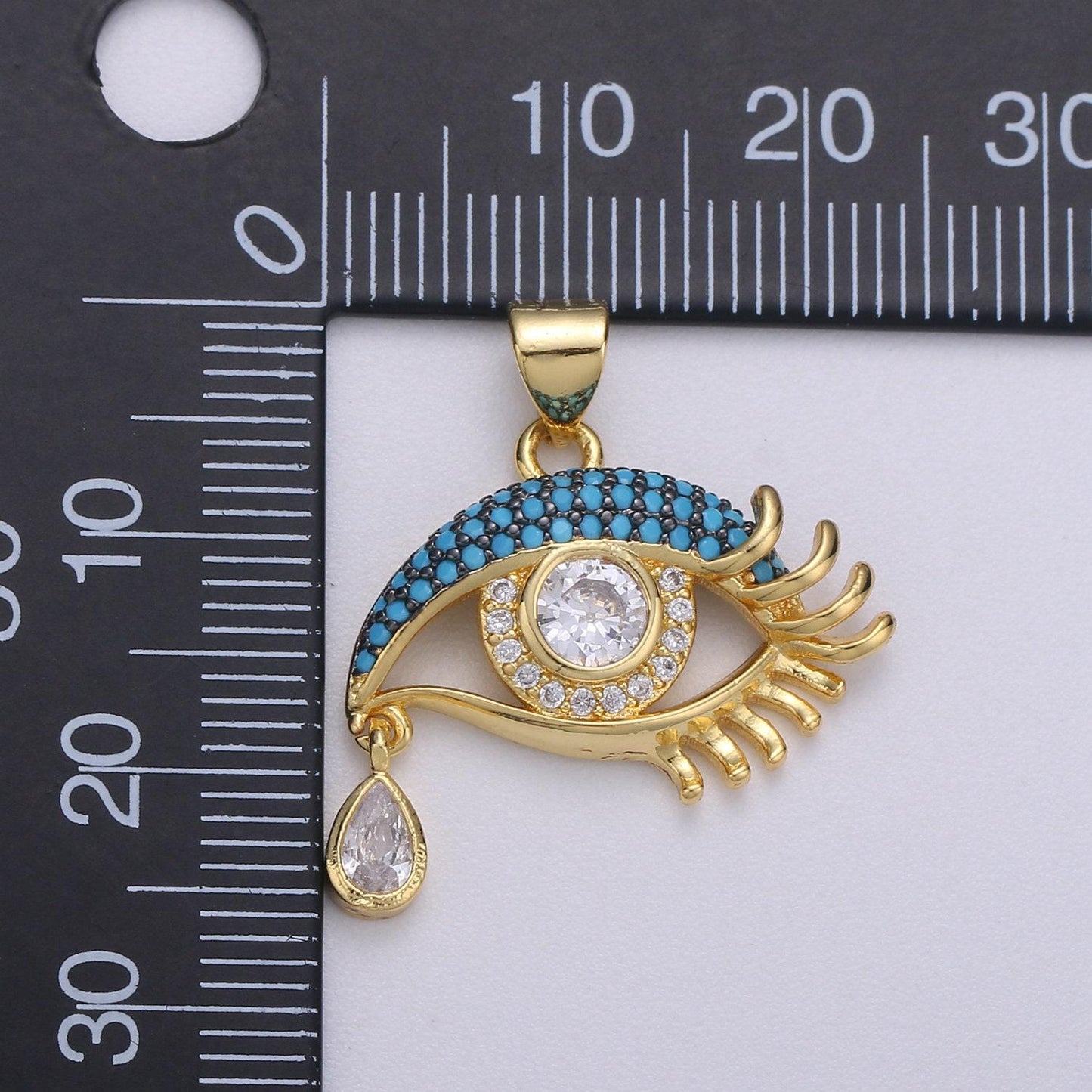 24k gold filled eye pendant, pave evil eye necklace charm turquoise cz eye charm, evil eye pendant, teardop pendant, tear drop eye