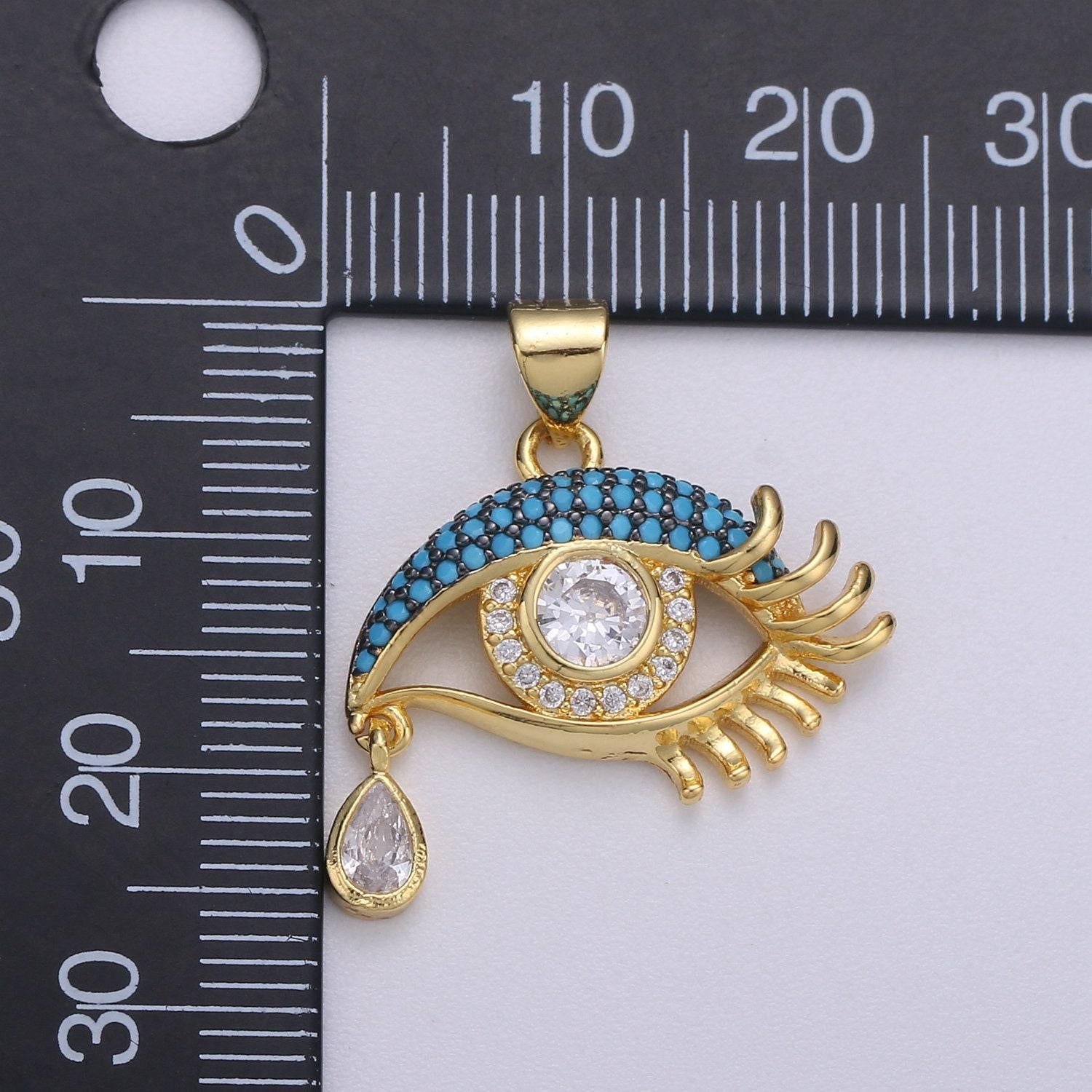 24k gold filled eye pendant, pave evil eye necklace charm turquoise cz eye charm, evil eye pendant, teardop pendant, tear drop eye