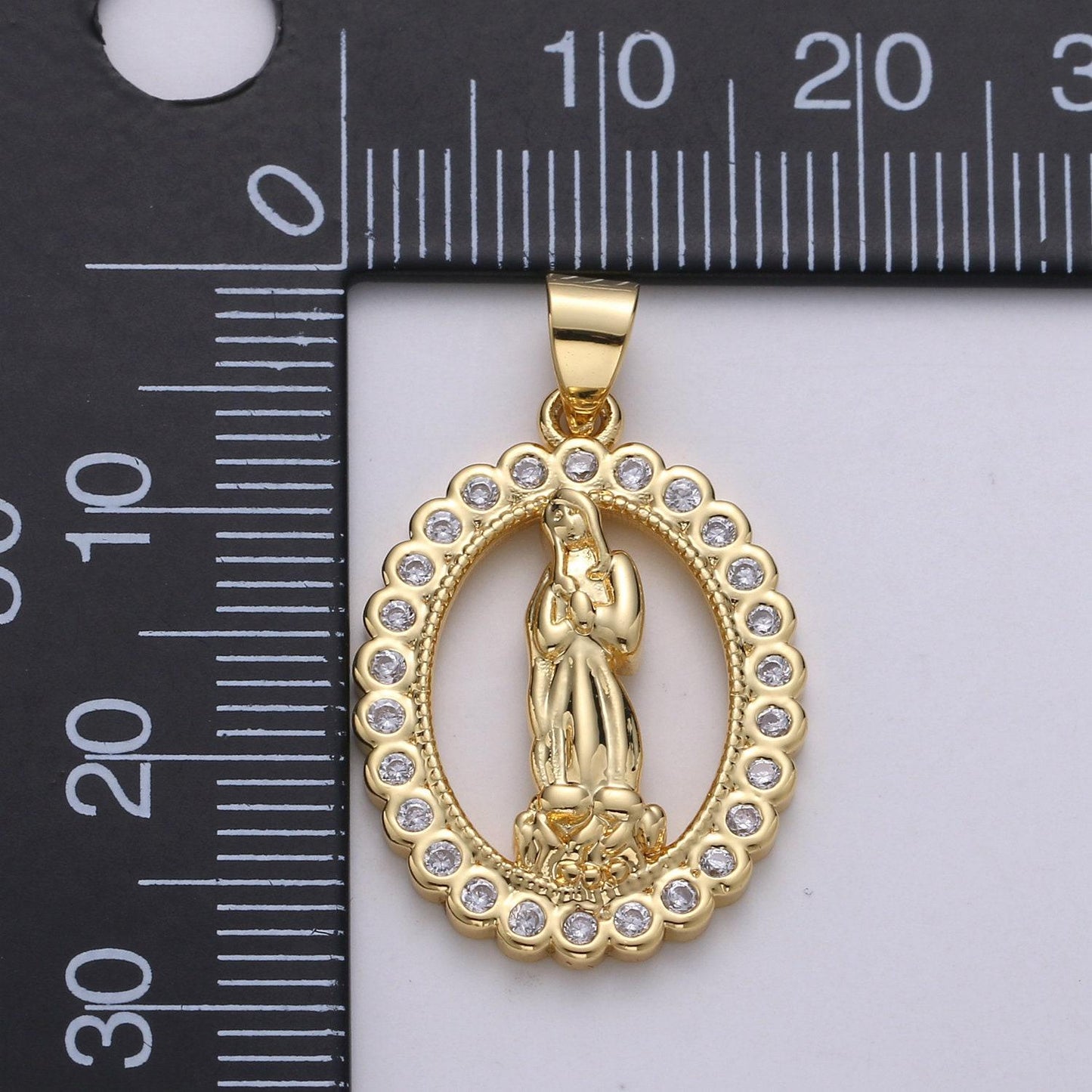 Gold medallion charm 14k gold filled cz virgin mary pendant, lady guadalupe cubic zirconia charm, mother of jesus religious jewelry i-701