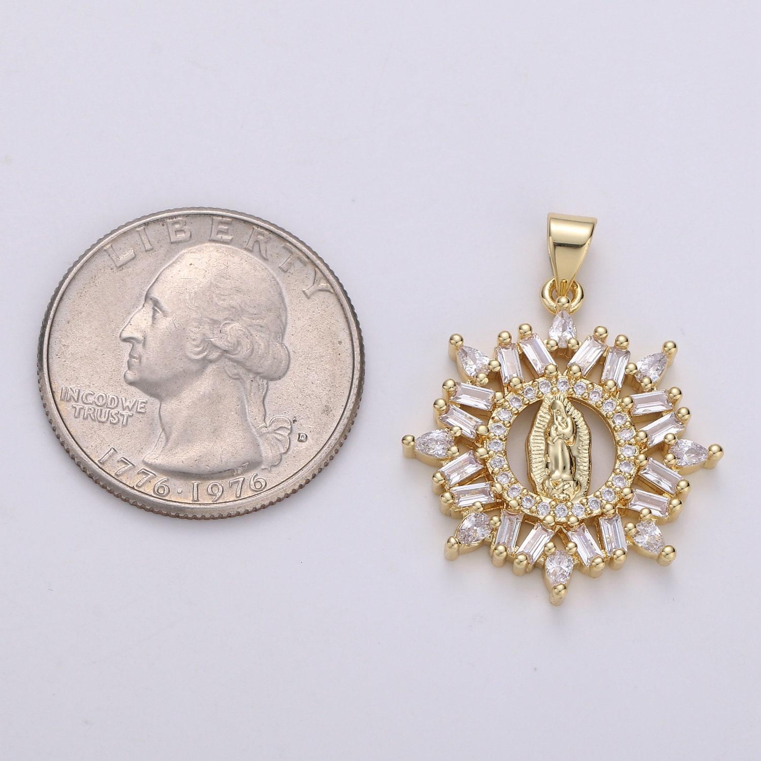 14k gold virgin mary pendant, cluster cz pendant craft supplies for necklace bracelet jewelry making micro pave baguette charm