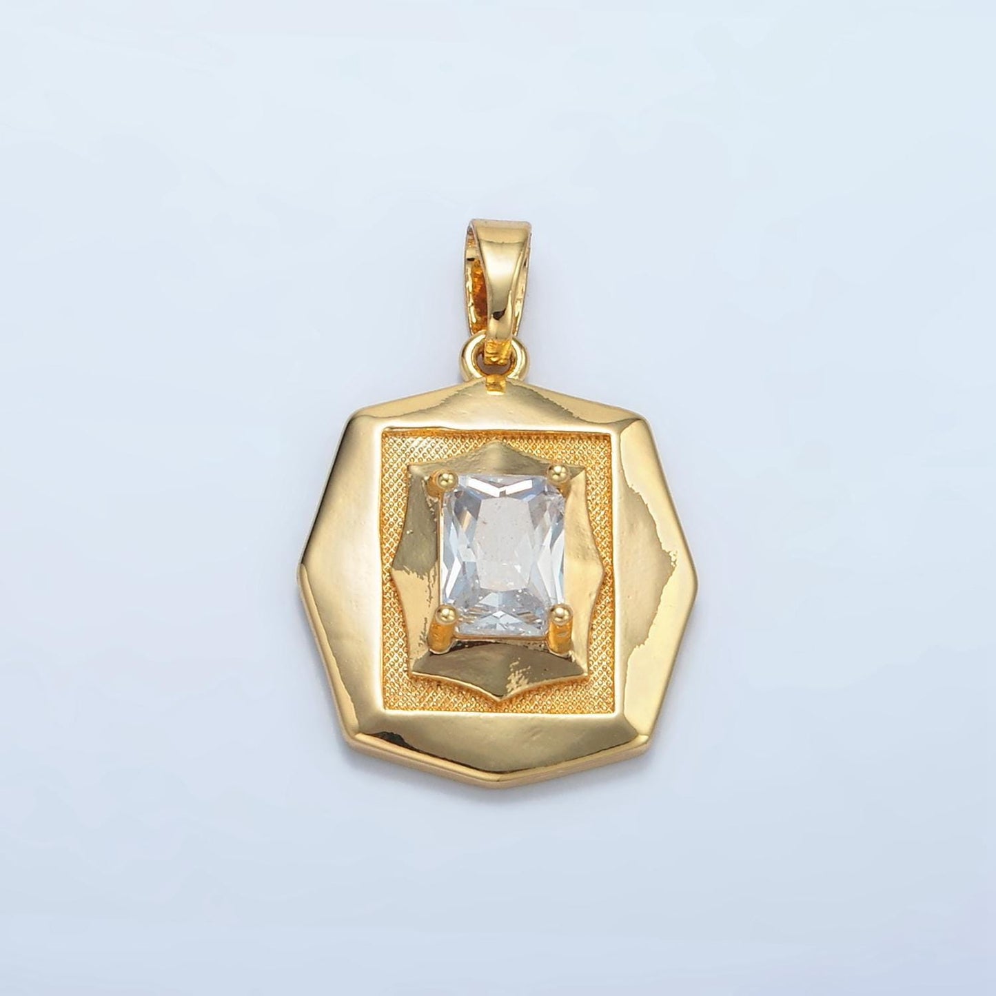 24 gold filled clear baguette cz geometric hexagonal pendant | i-697