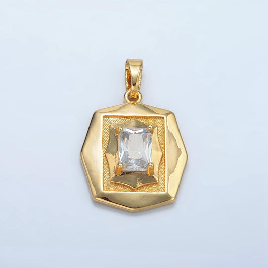 24 gold filled clear baguette cz geometric hexagonal pendant | i-697