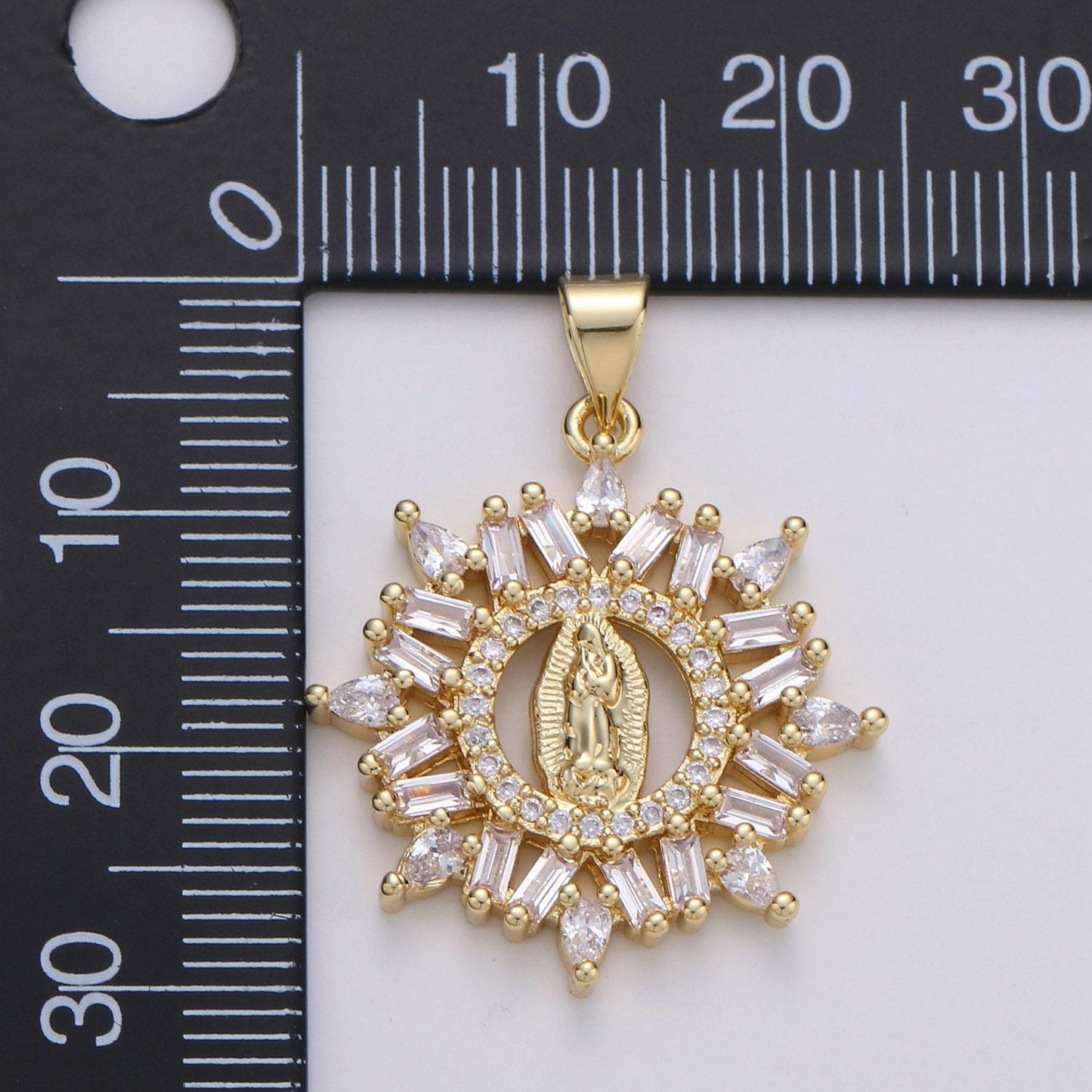 14k gold virgin mary pendant, cluster cz pendant craft supplies for necklace bracelet jewelry making micro pave baguette charm