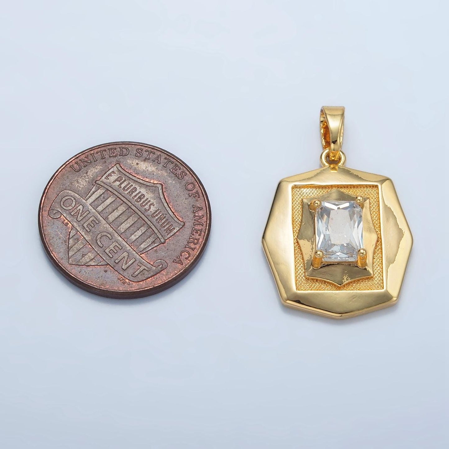 24 gold filled clear baguette cz geometric hexagonal pendant | i-697