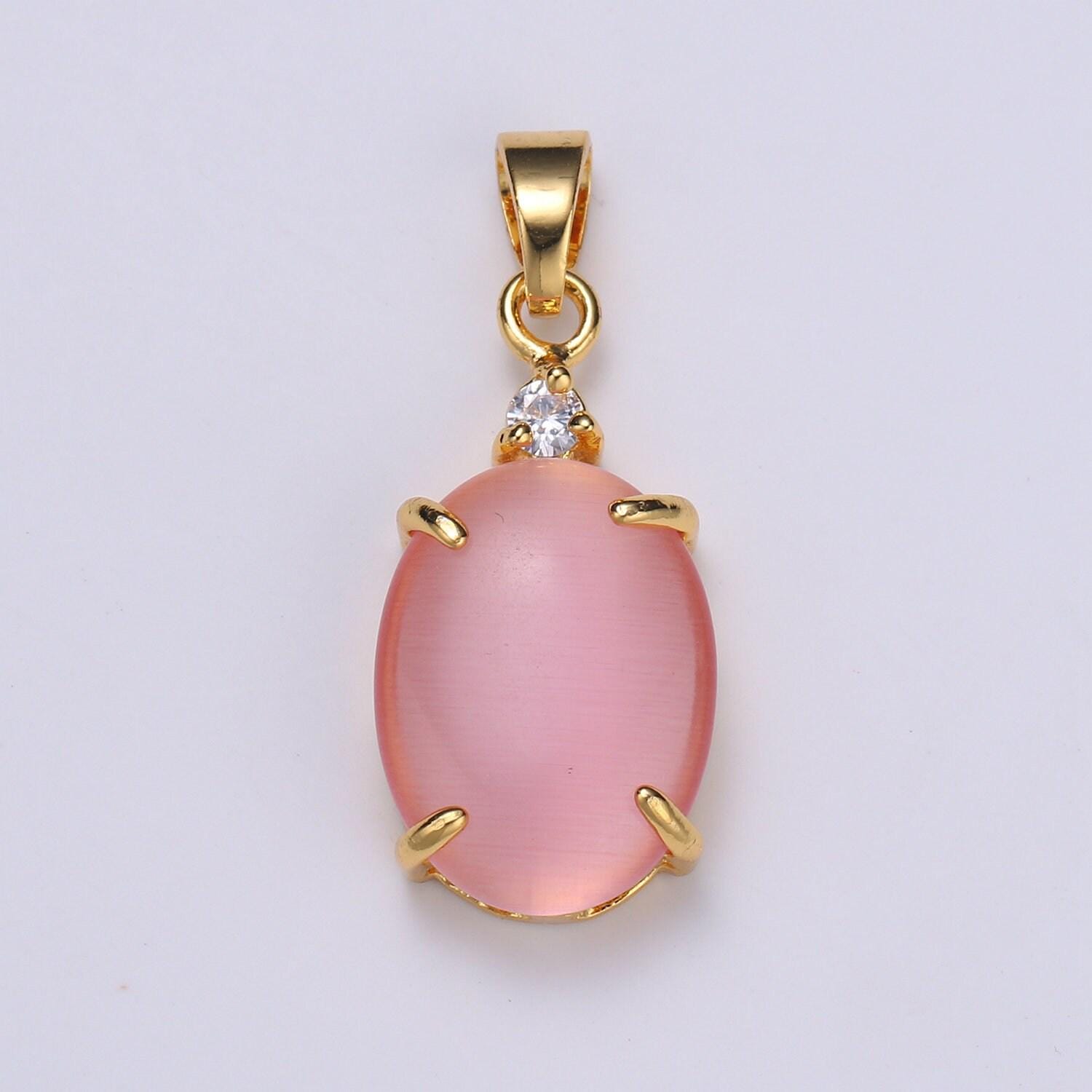 Multi color cat's eye: pink,plum,red ruby ,peridot 24k gold solitaire cz pendant, large cat's eye stone, pdgf-1625-1629