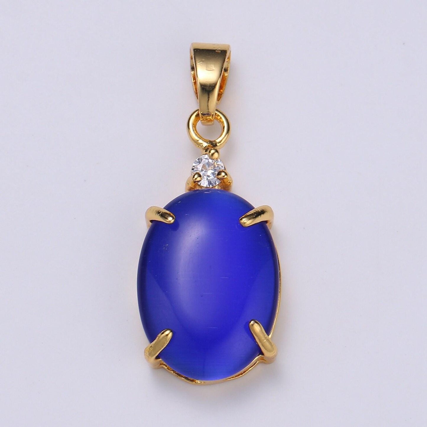 Multi color cat's eye: aqua,blue,clear,navy blue, emerald 24k gold solitaire cz pendant, large cat's eye stone, i681~i684