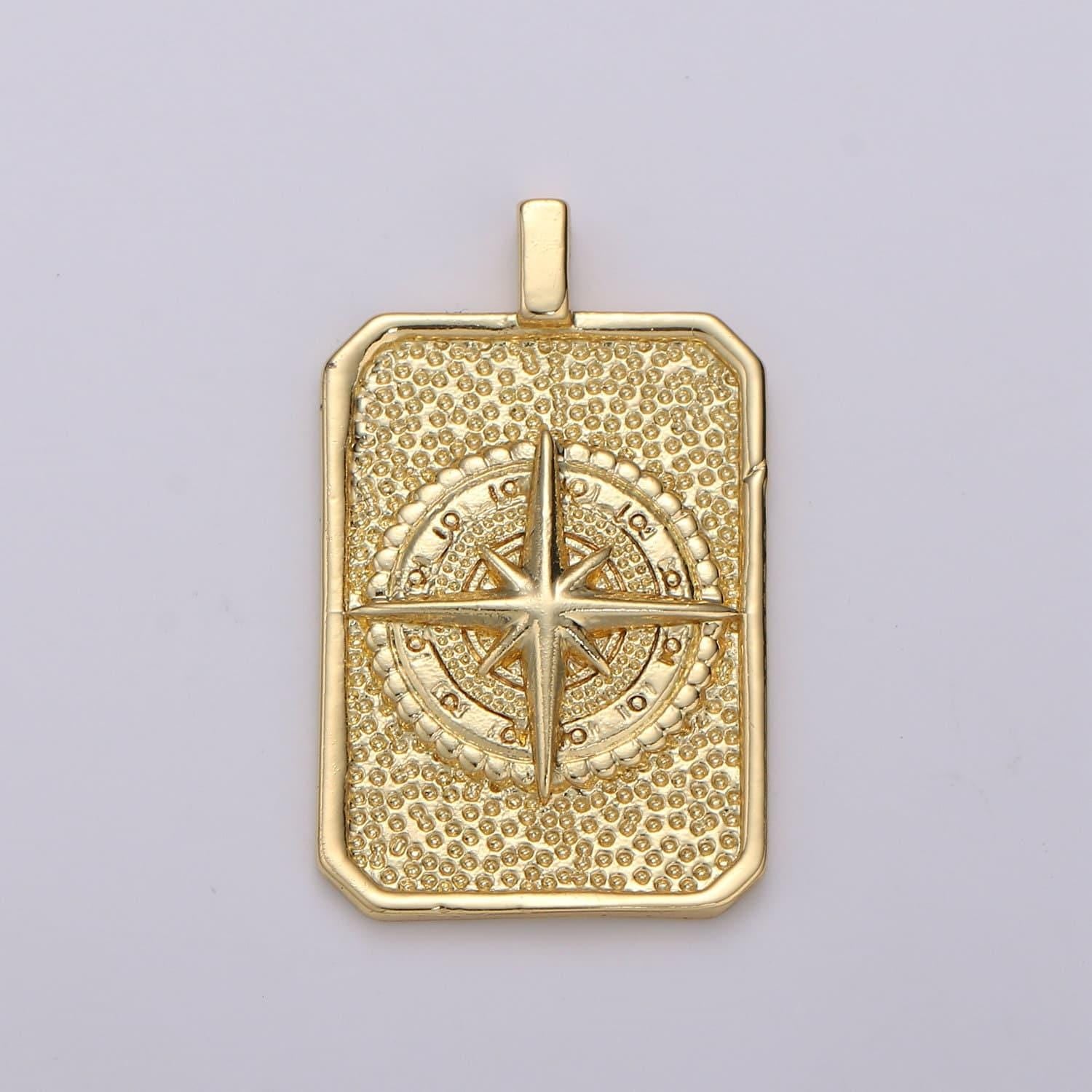 Tag charm 14k gold filled coin pendant, medallion charms, compass charms, military tag charm for necklace bracelet earring i-675