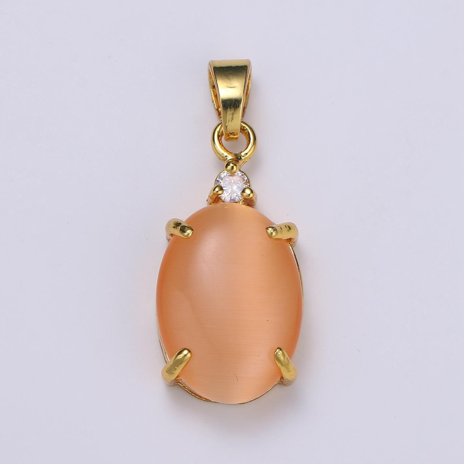 Multi color cat's eye: pink,plum,red ruby ,peridot 24k gold solitaire cz pendant, large cat's eye stone, pdgf-1625-1629