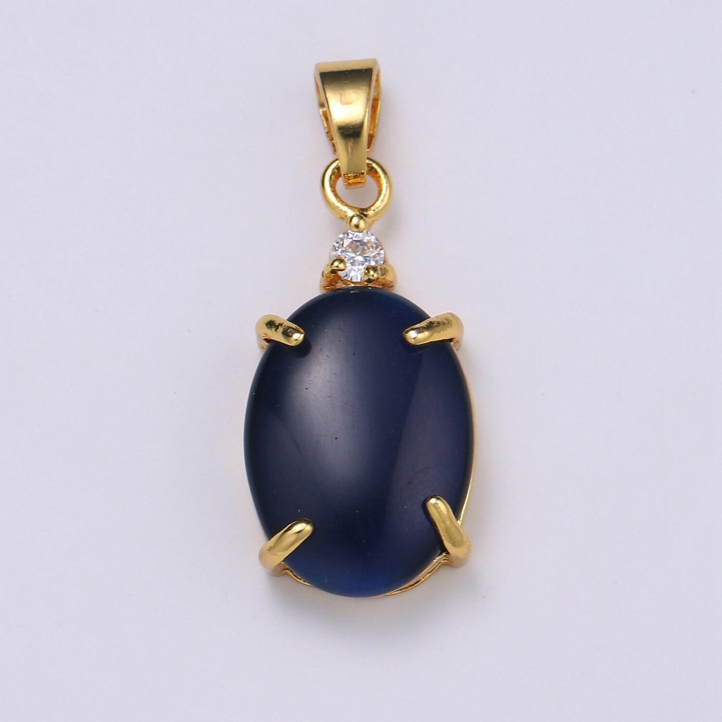 Multi color cat's eye: aqua,blue,clear,navy blue, emerald 24k gold solitaire cz pendant, large cat's eye stone, i681~i684