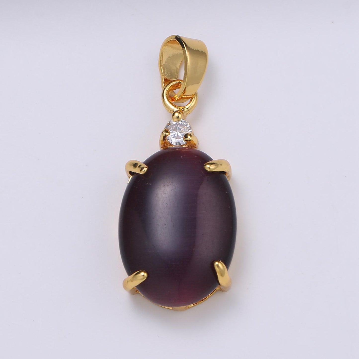 Multi color cat's eye: pink,plum,red ruby ,peridot 24k gold solitaire cz pendant, large cat's eye stone, pdgf-1625-1629