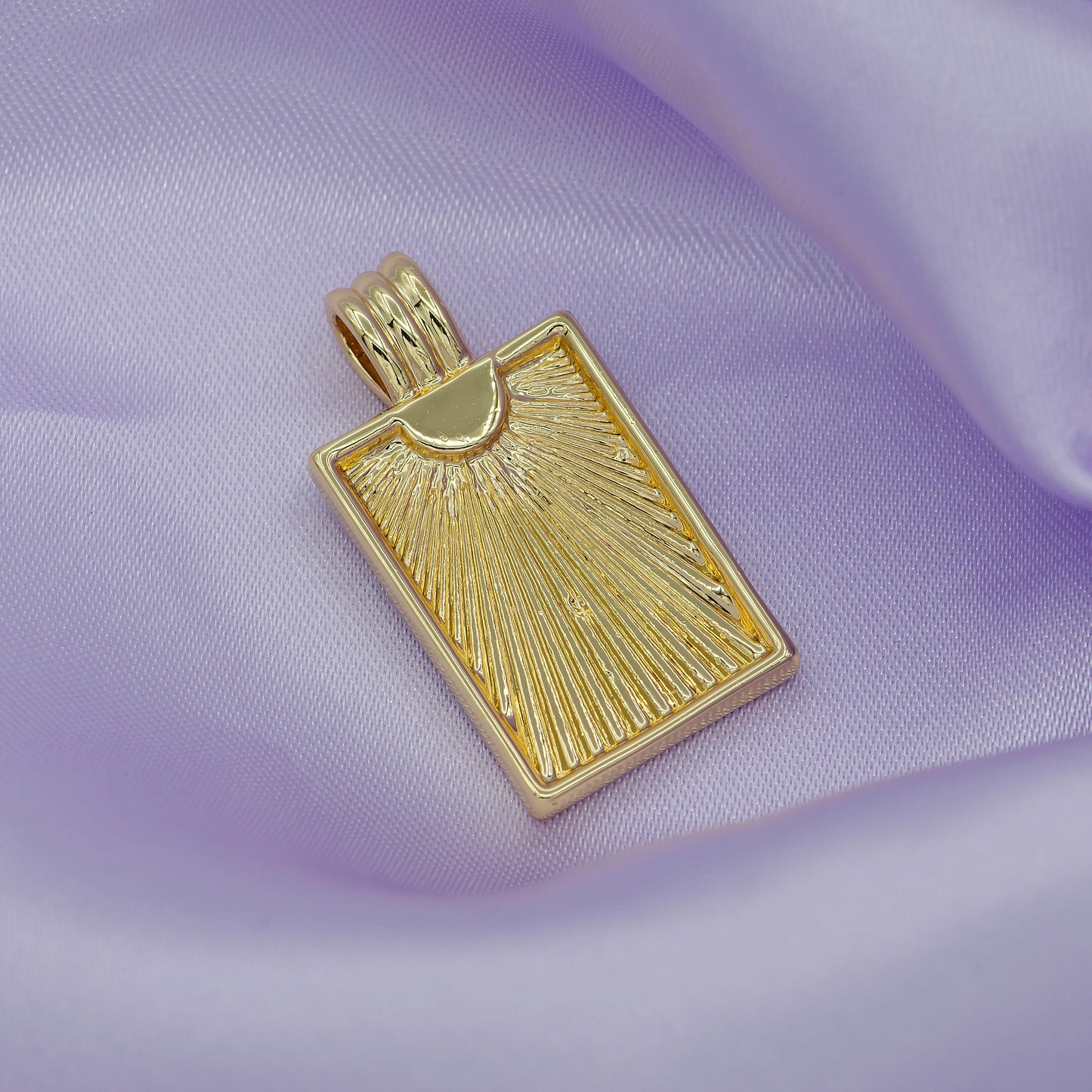 Gold rectangle pendant gold sunburst charm necklace boho chic gold geometric necklace style gold medallion charm i671