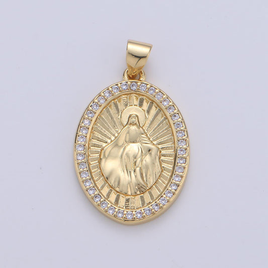 24k gold filled miraculous lady pendant delicate micro pave charm necklace for religious jewelry pendant i-646