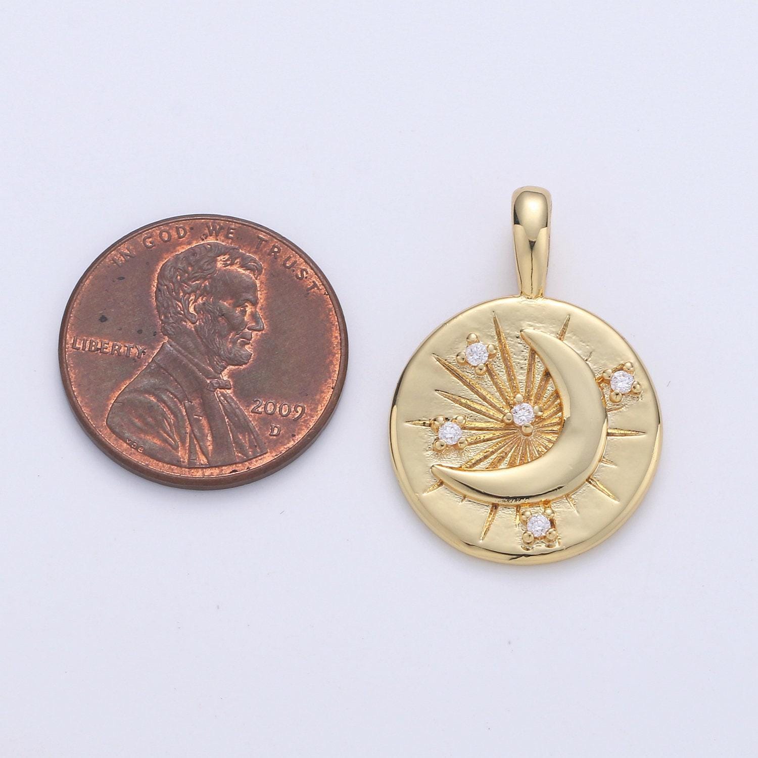 Celestial jewelry gold crescent moon charm double sides design jewelry making supply 24k gold findings, i-648
