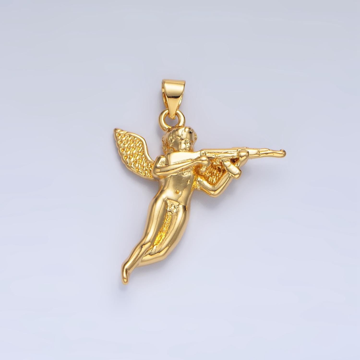 24k gold filled angel big wing pendant in gold & silver | i628