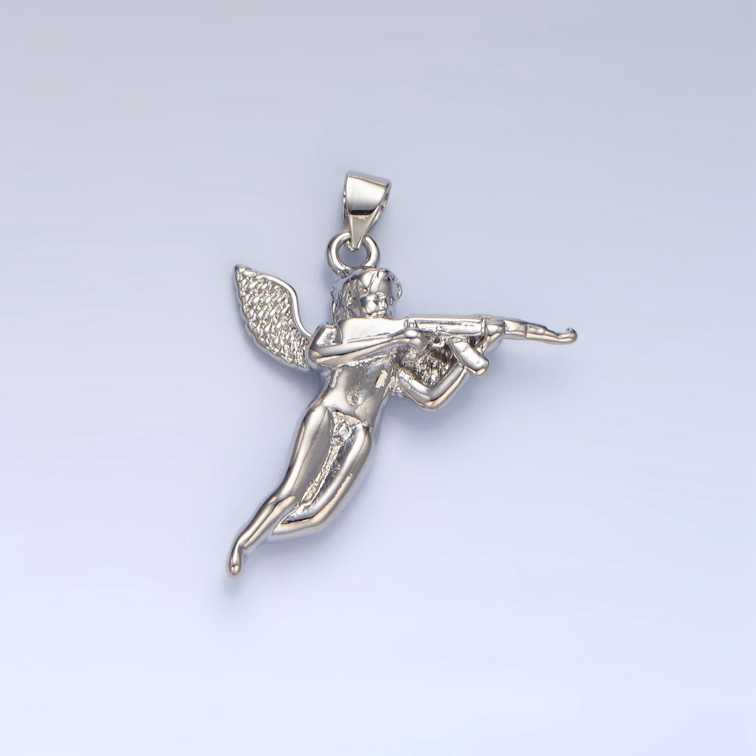 24k gold filled angel big wing pendant in gold & silver | i628