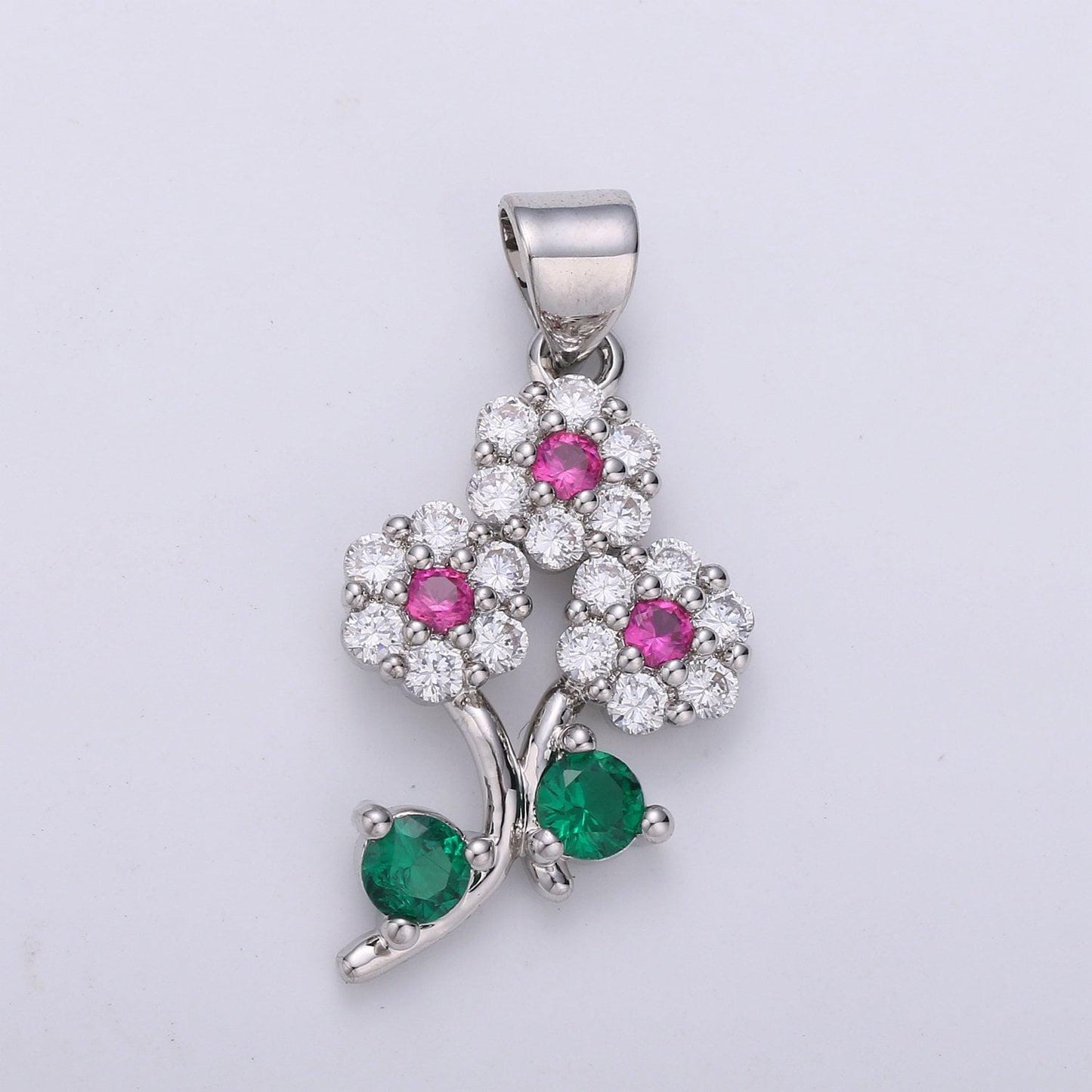24k gold filled micro pave flower charm, silver cubic flower charm multi color pendant for necklace earring bracelet component i-601 i-602