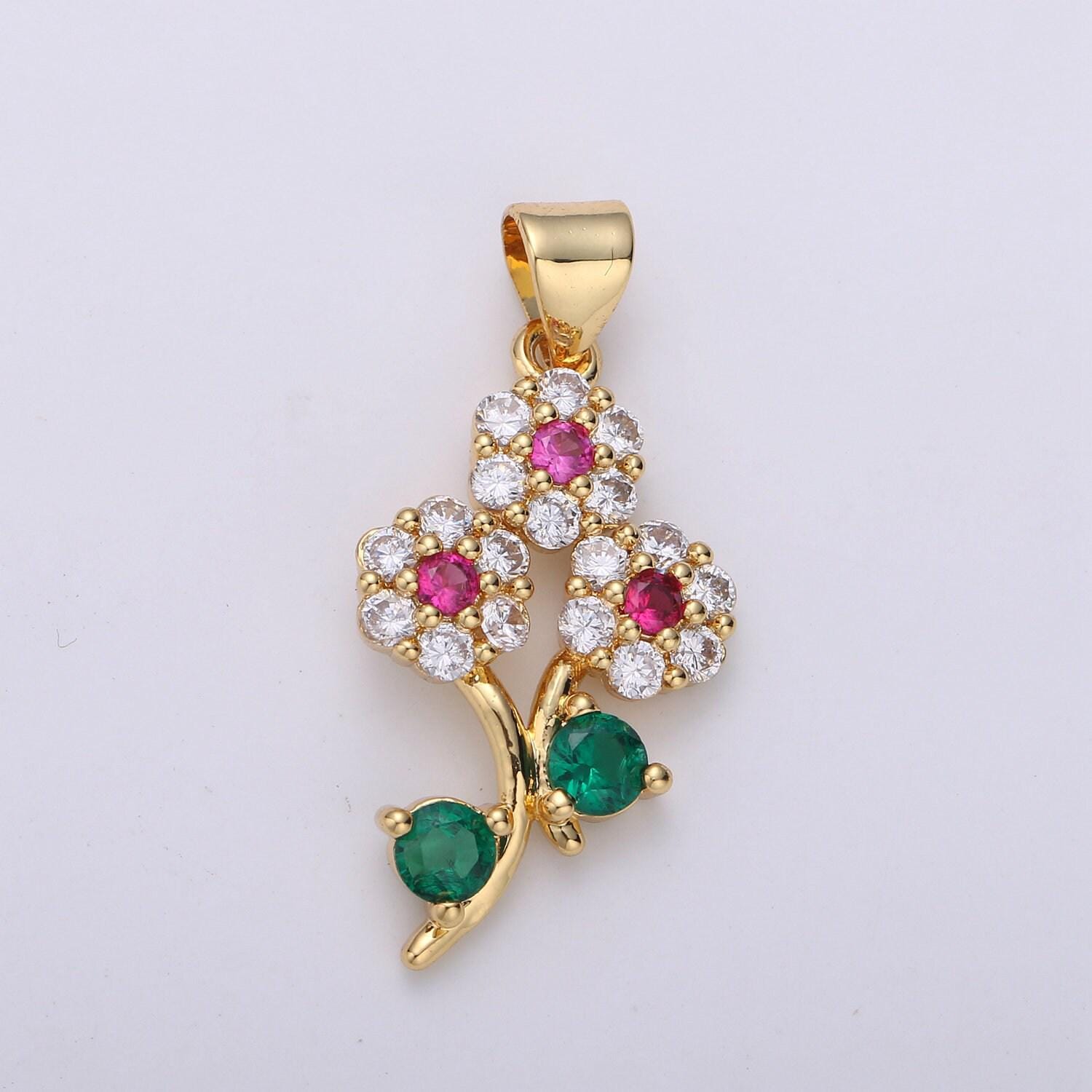 24k gold filled micro pave flower charm, silver cubic flower charm multi color pendant for necklace earring bracelet component i-601 i-602