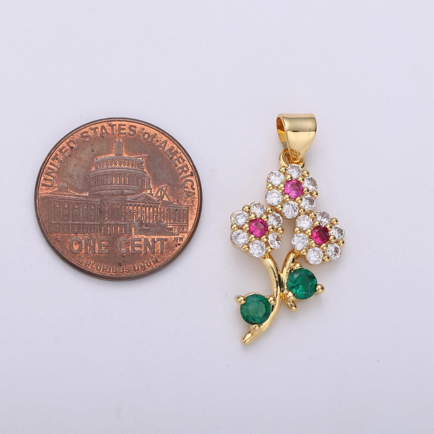 24k gold filled micro pave flower charm, silver cubic flower charm multi color pendant for necklace earring bracelet component i-601 i-602