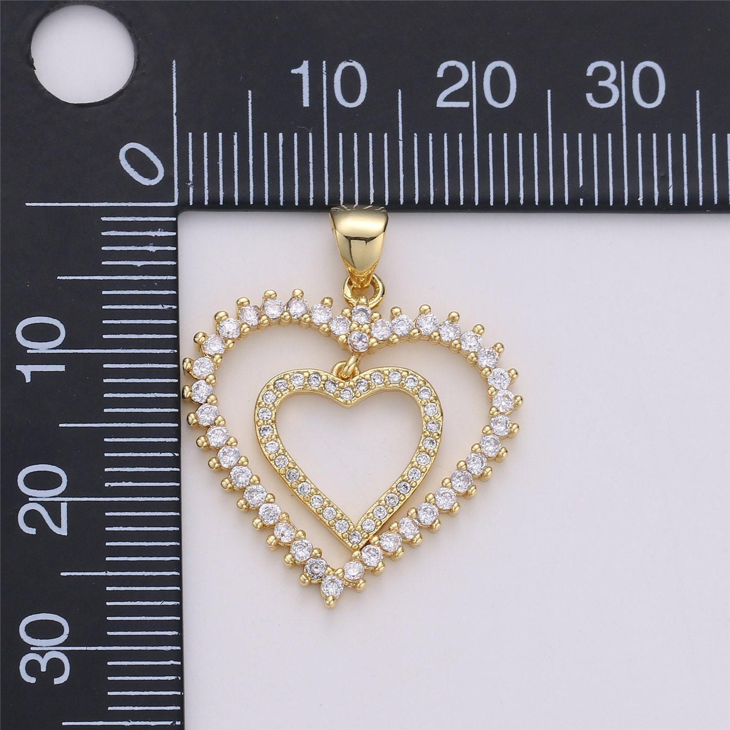 24k gold filled dainty dangle twin heart pendant with micro pave cubic zirconia cz stone for family lover necklace or bracelet i-594