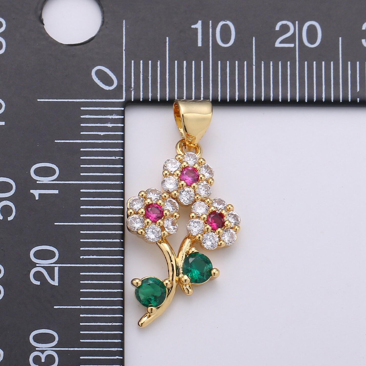 24k gold filled micro pave flower charm, silver cubic flower charm multi color pendant for necklace earring bracelet component i-601 i-602