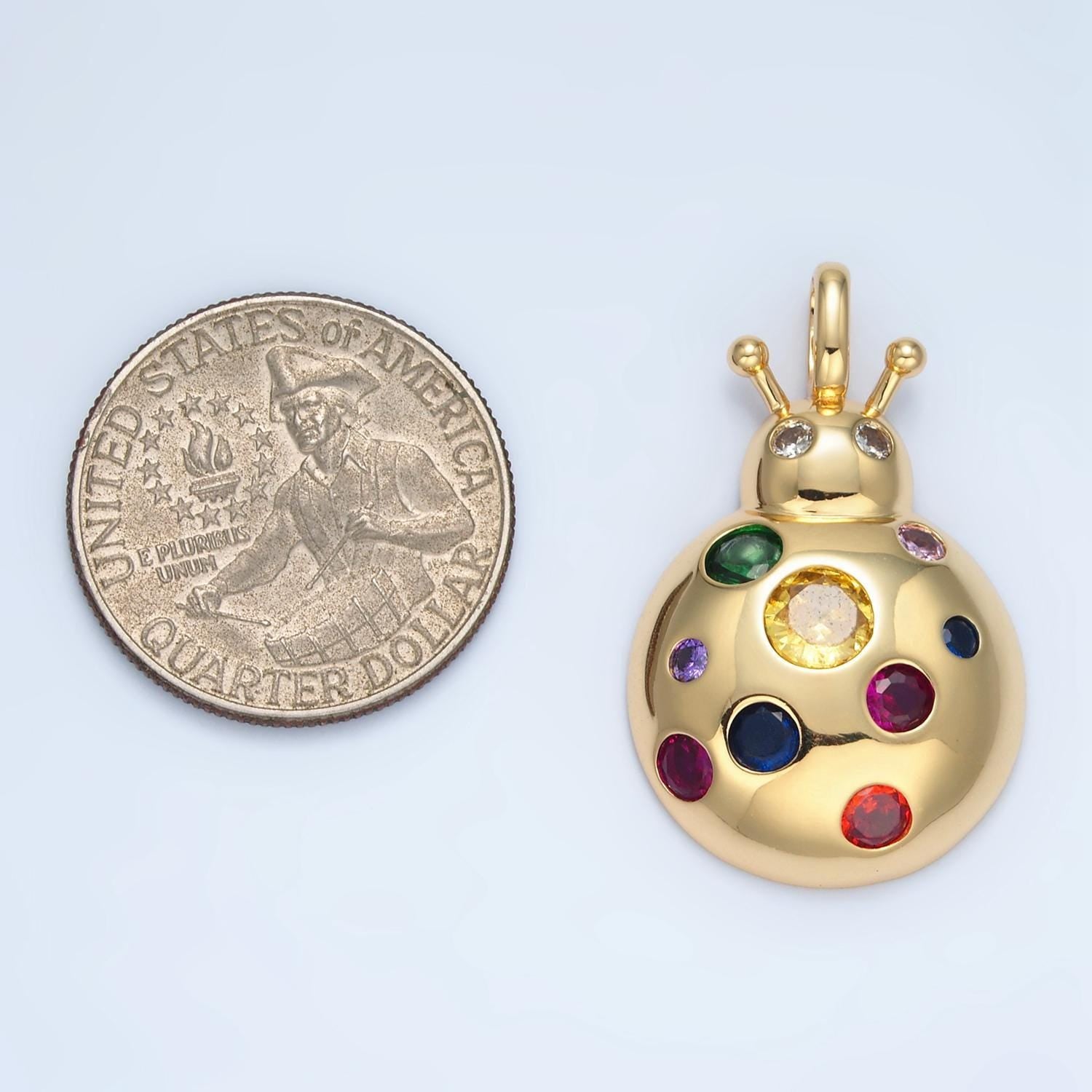 14k gold filled 34mm lady bug charm insect animal cz charm | i593