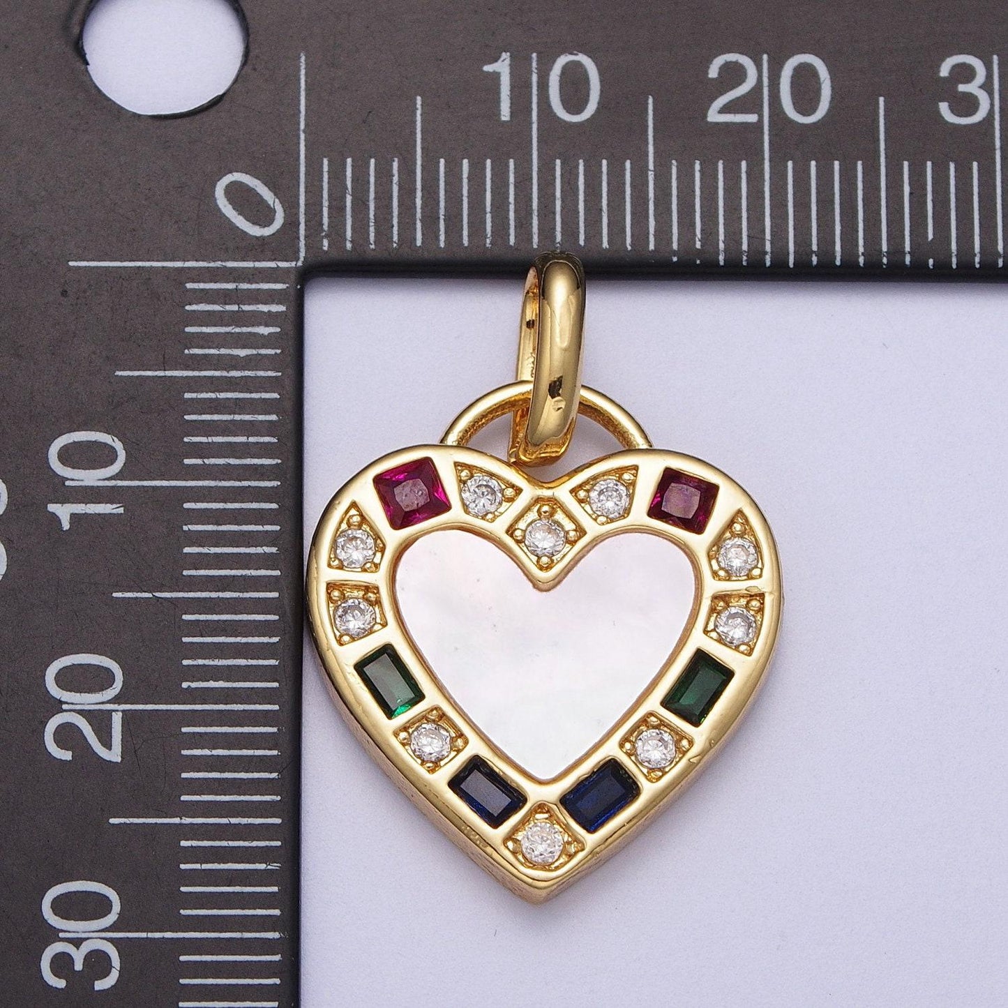 14k gold filled heart love multicolor cz shell pearl pendant | i580