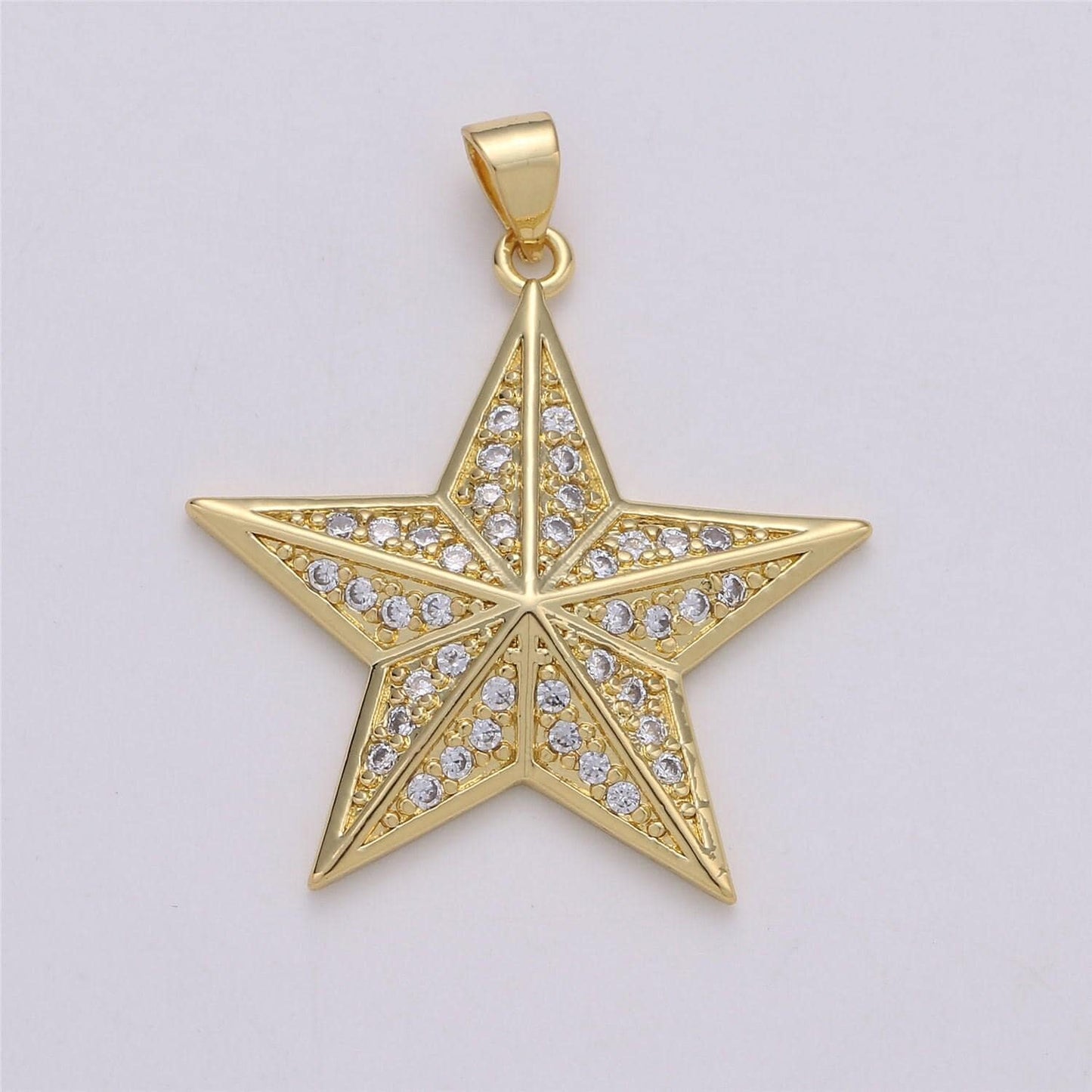 24k gold filled cute celestial star pendant with micro pave cubic zirconia cz stone for necklace or bracelet i-575