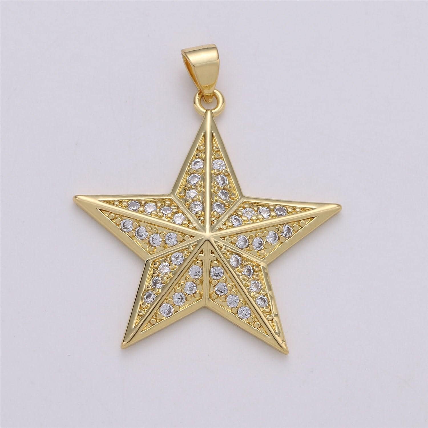 24k gold filled cute celestial star pendant with micro pave cubic zirconia cz stone for necklace or bracelet i-575