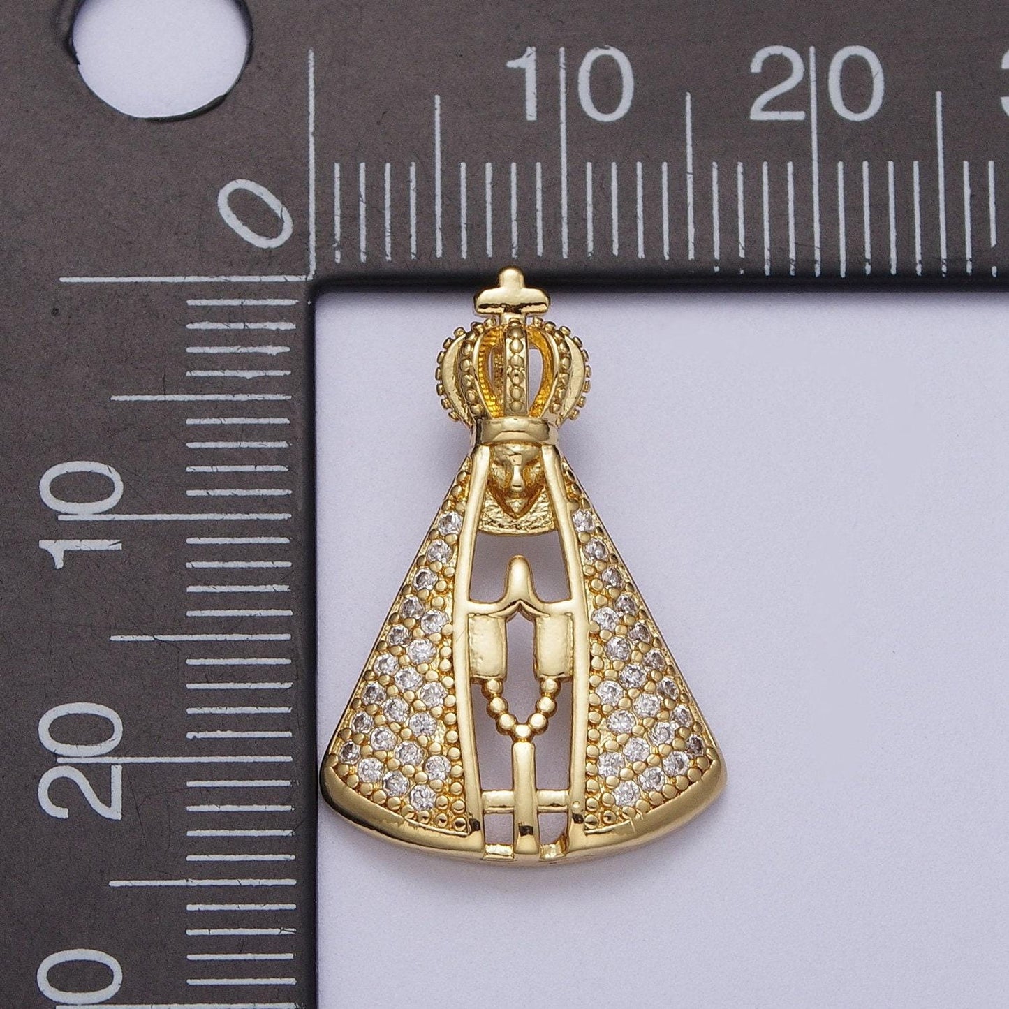 24k gold filled micro paved praying nossa senhora aparecida slider pendant | i570