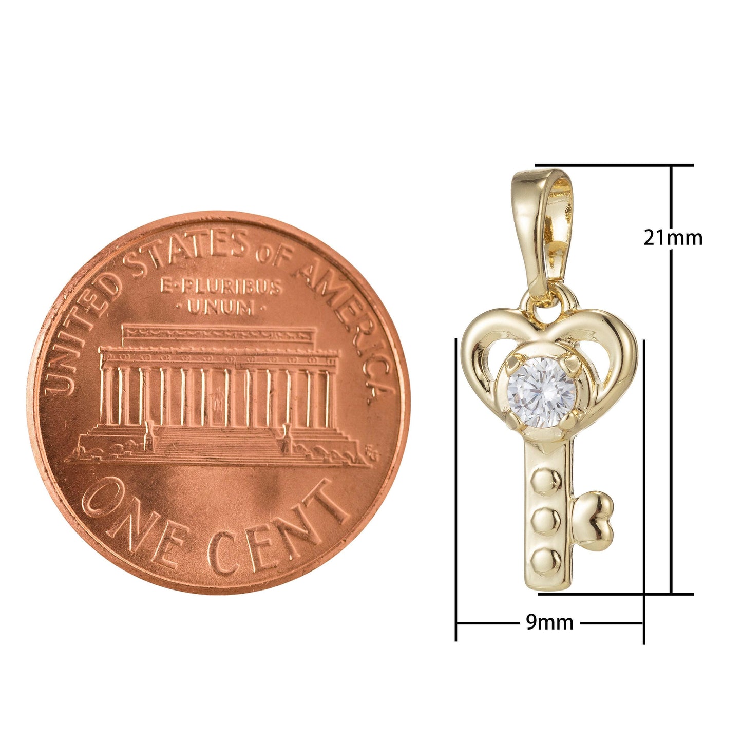 1pc 14k gold micro pave cz heart key pendant charm, micro pave cz key pendant charm, key pendant, for diy jewelry