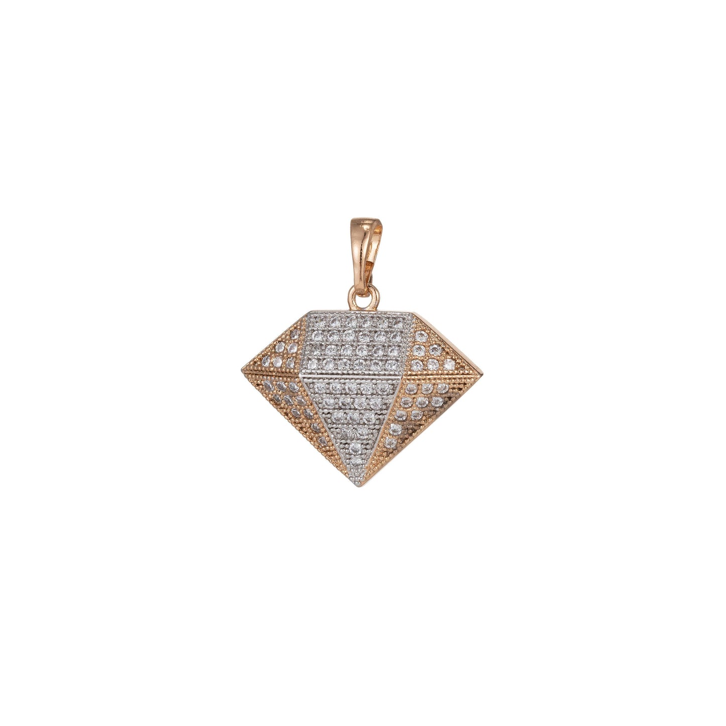 1pc 18k gold micro pave cz diamond pendant charm, dual color diamond pendant charm, diamond pendant, for diy jewelry