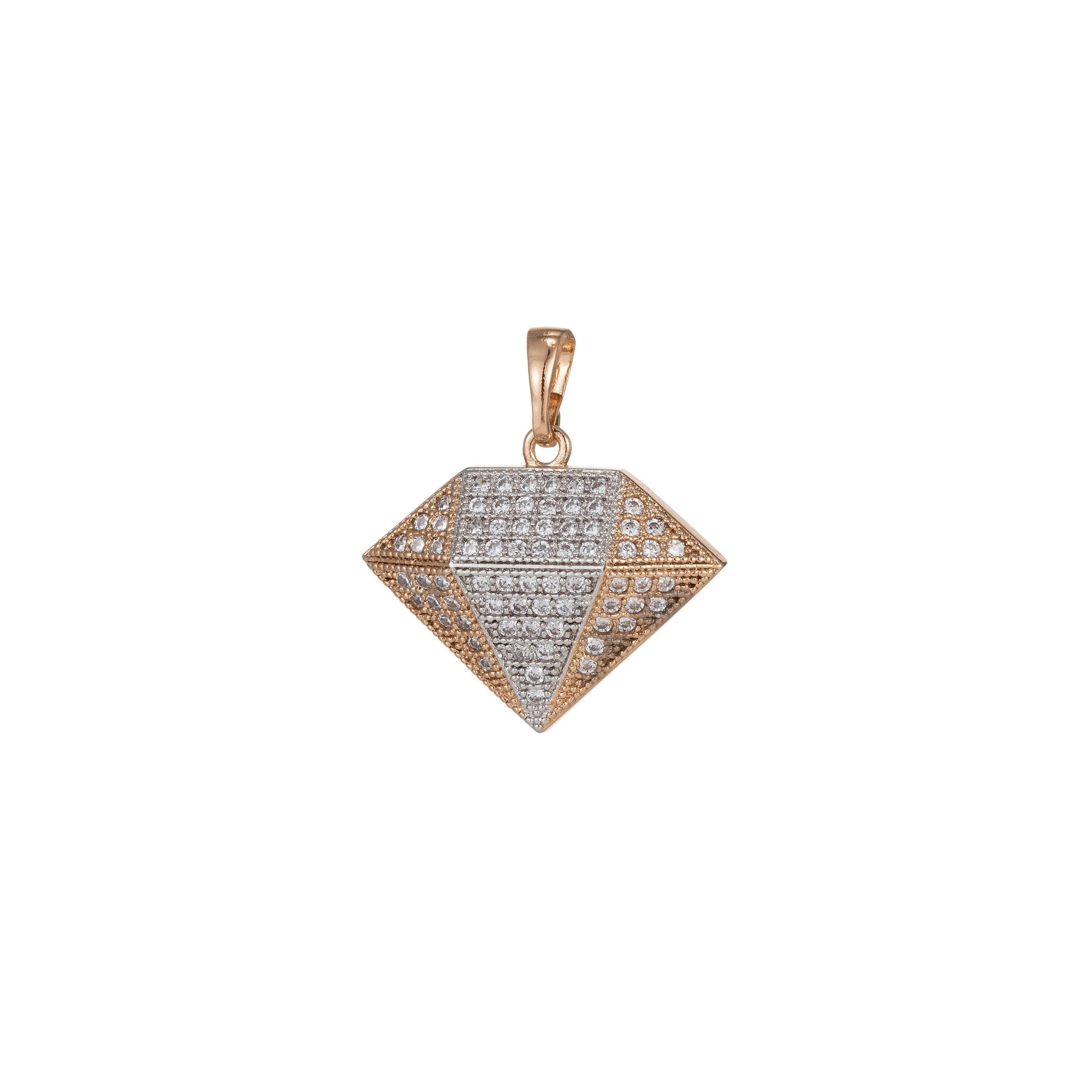 1pc 18k gold micro pave cz diamond pendant charm, dual color diamond pendant charm, diamond pendant, for diy jewelry